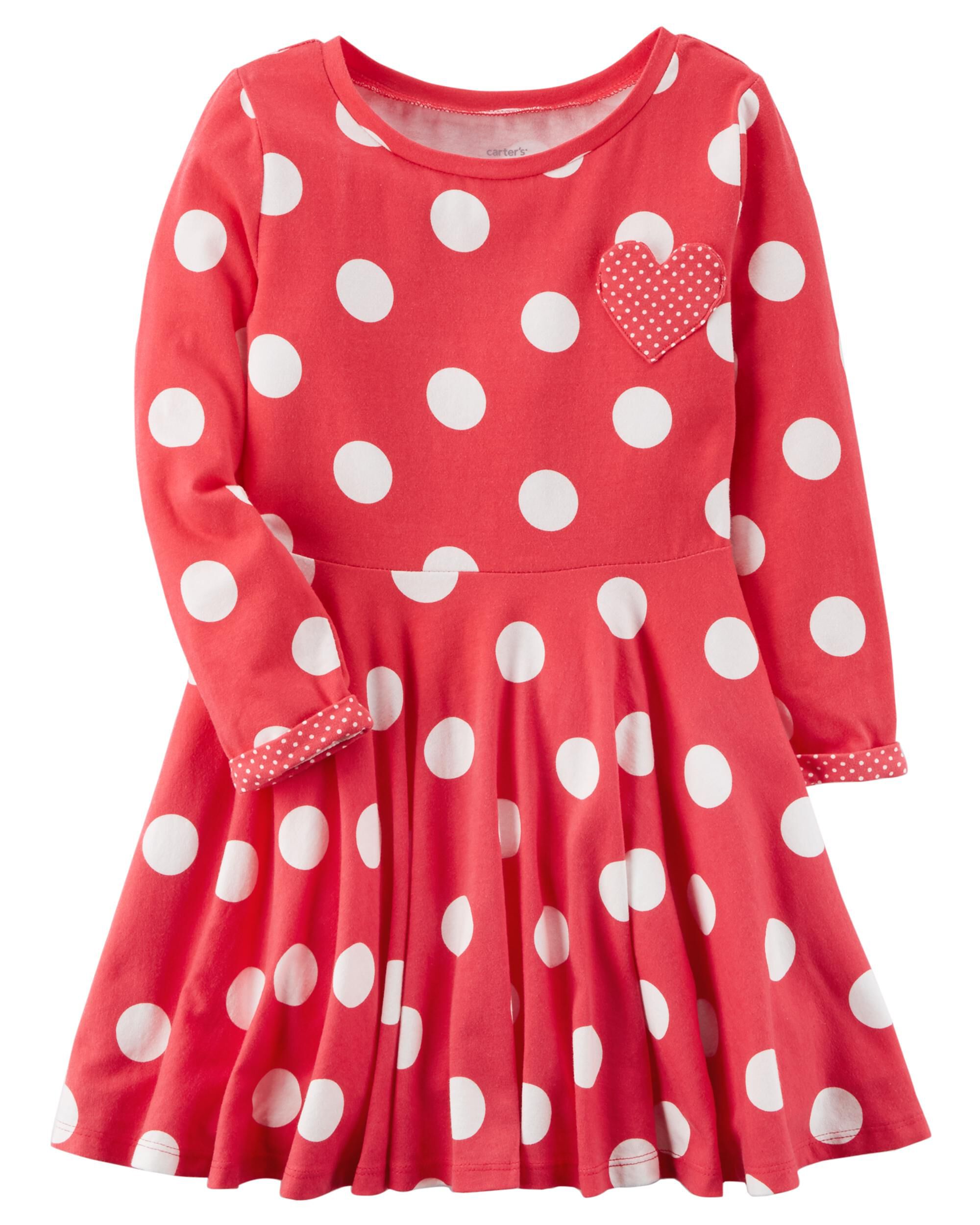 long-sleeve polka dot dress