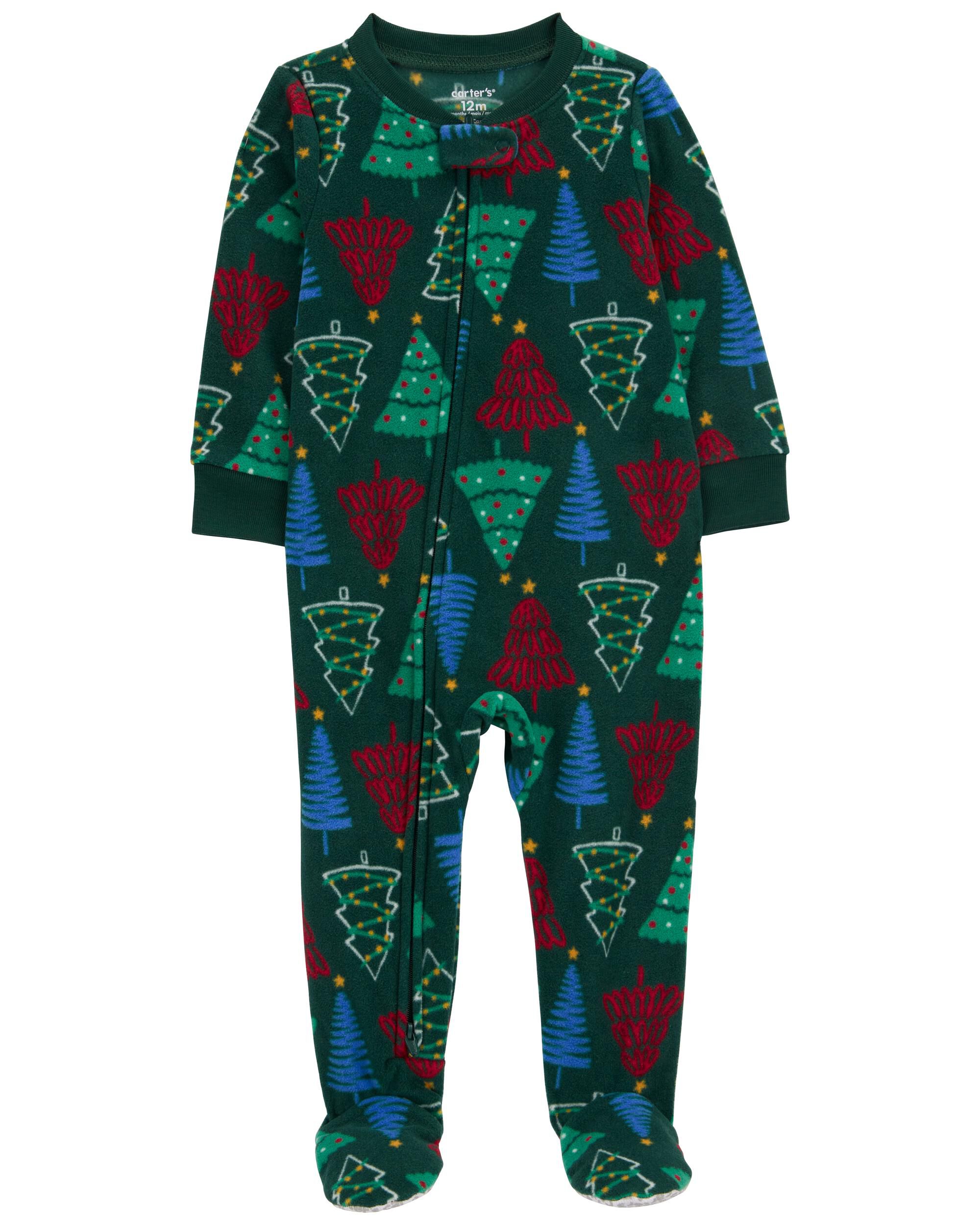 Baby 1-Piece  Christmas Tree Fleece Footie Pajamas