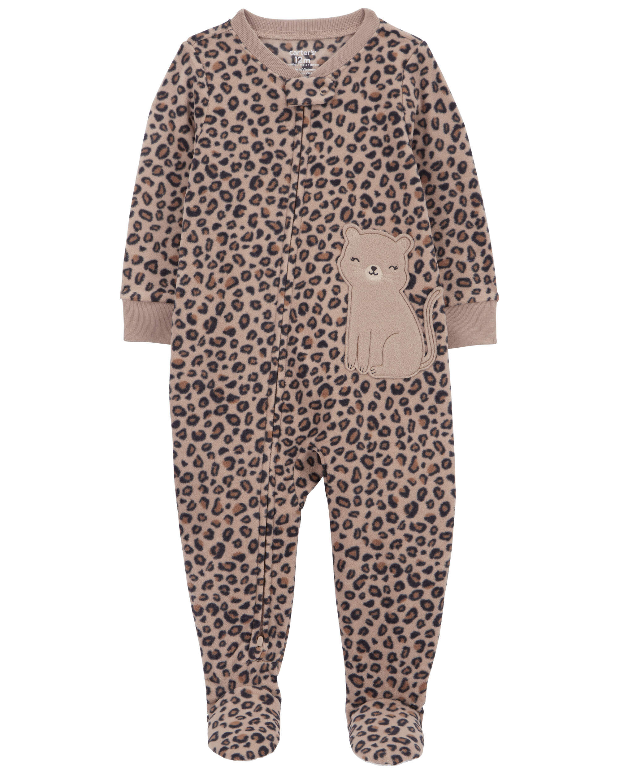 Toddler 1-Piece Cheetah Print Fleece Footie Pajamas