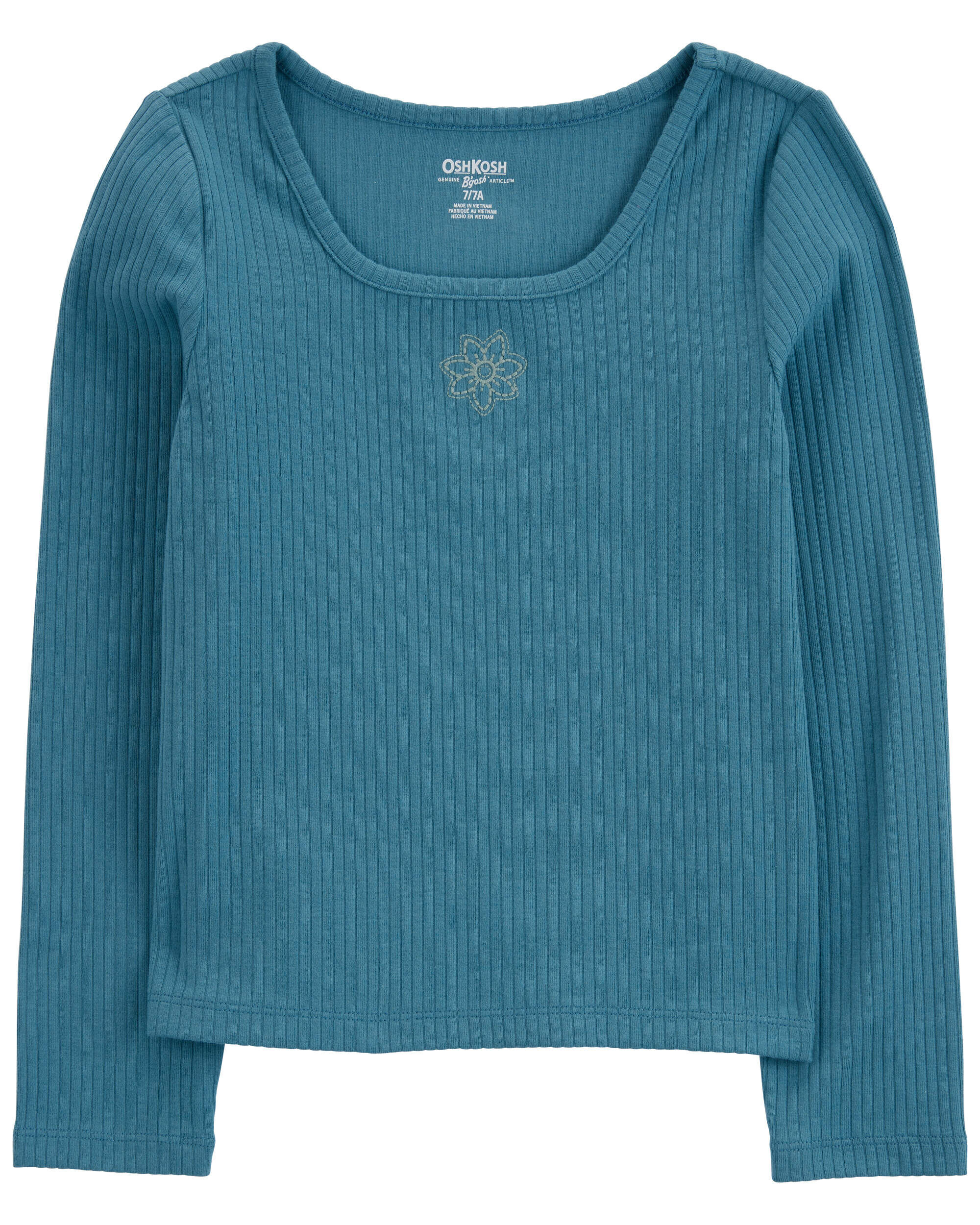 Kid Embroidered Ribbed Knit Top