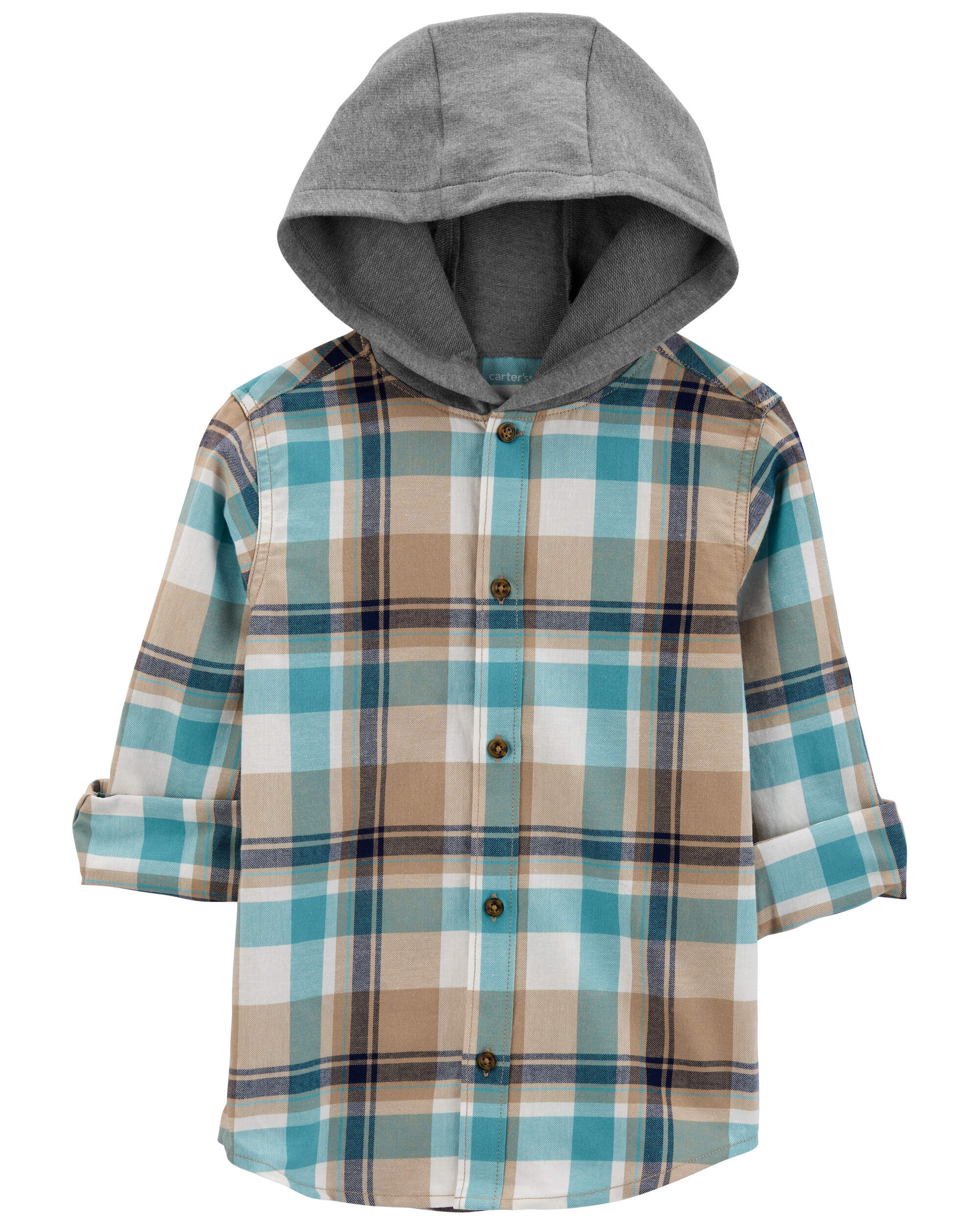 Kid Plaid Hooded Button-Front Shirt