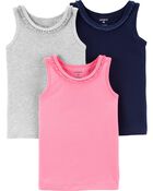 Baby Heather/Pink/Navy 3-Pack Jersey Tanks | carters.com