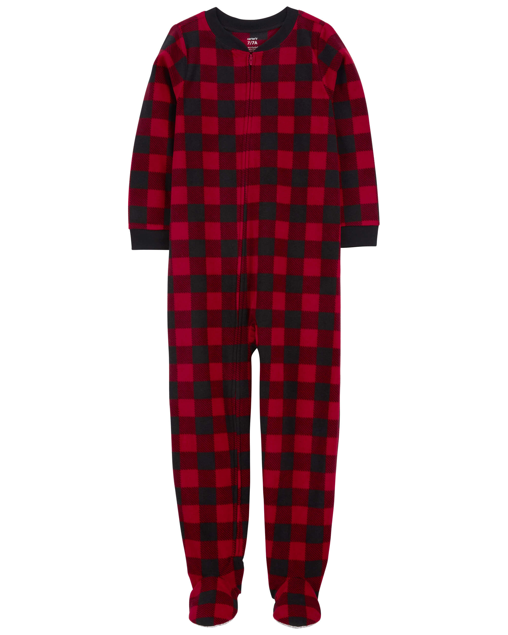 Kid 1-Piece Buffalo Check Fleece Footie Pajamas