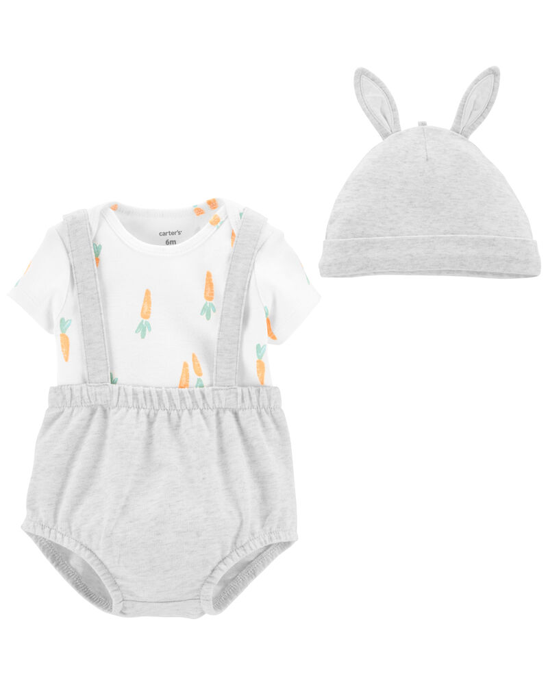 Heather/White Baby 3-Piece Bunny Outfit 