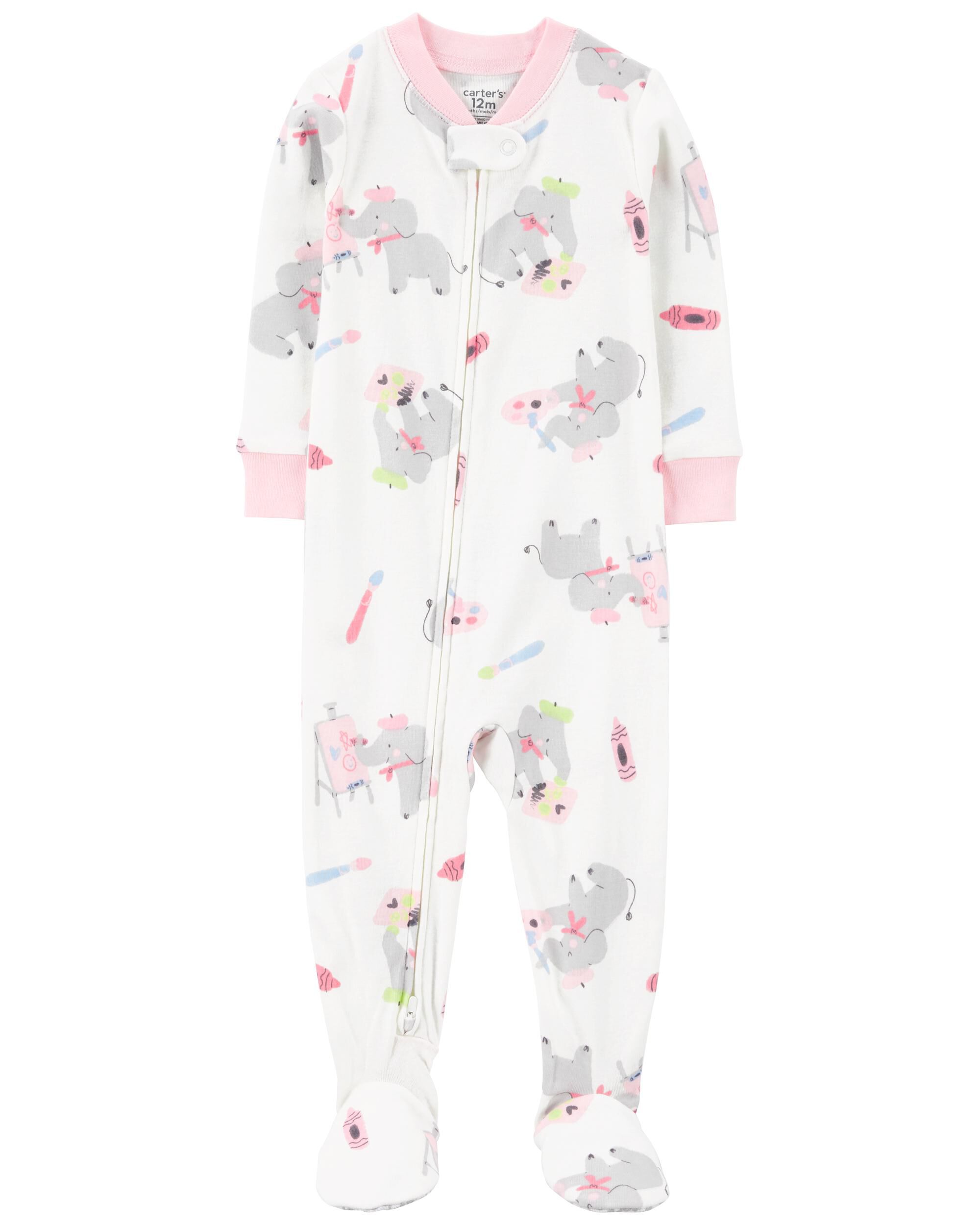 Toddler 1-Piece Elephant Print 100% Snug Fit Cotton Footie Pajamas