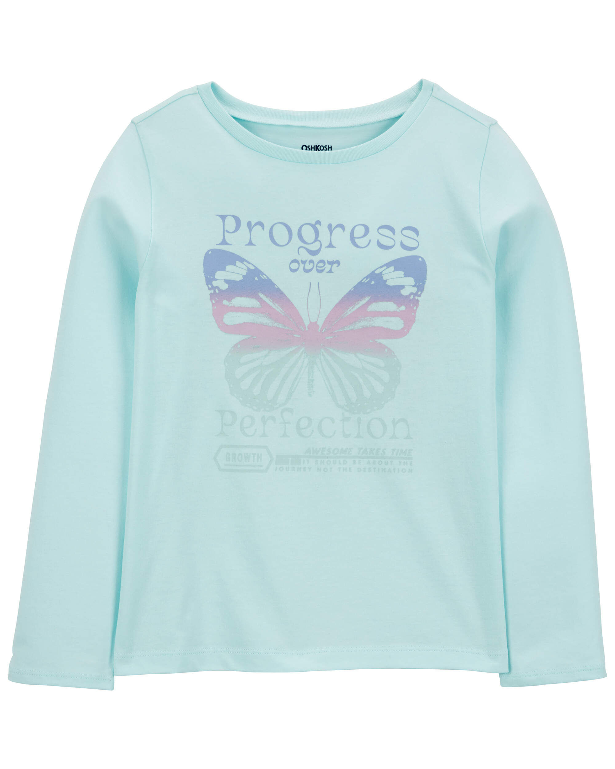 Kid Progress Over Perfection Long-Sleeve Graphic Tee - Blue