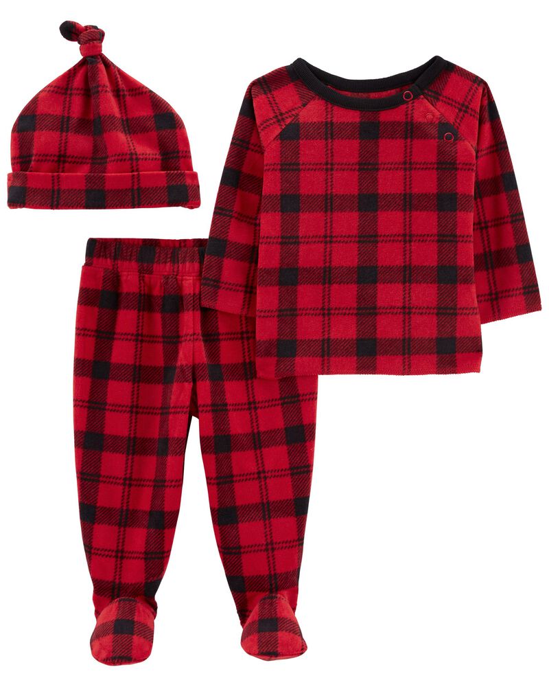 Red/Black Baby 3-Piece Plaid Outfit Set 