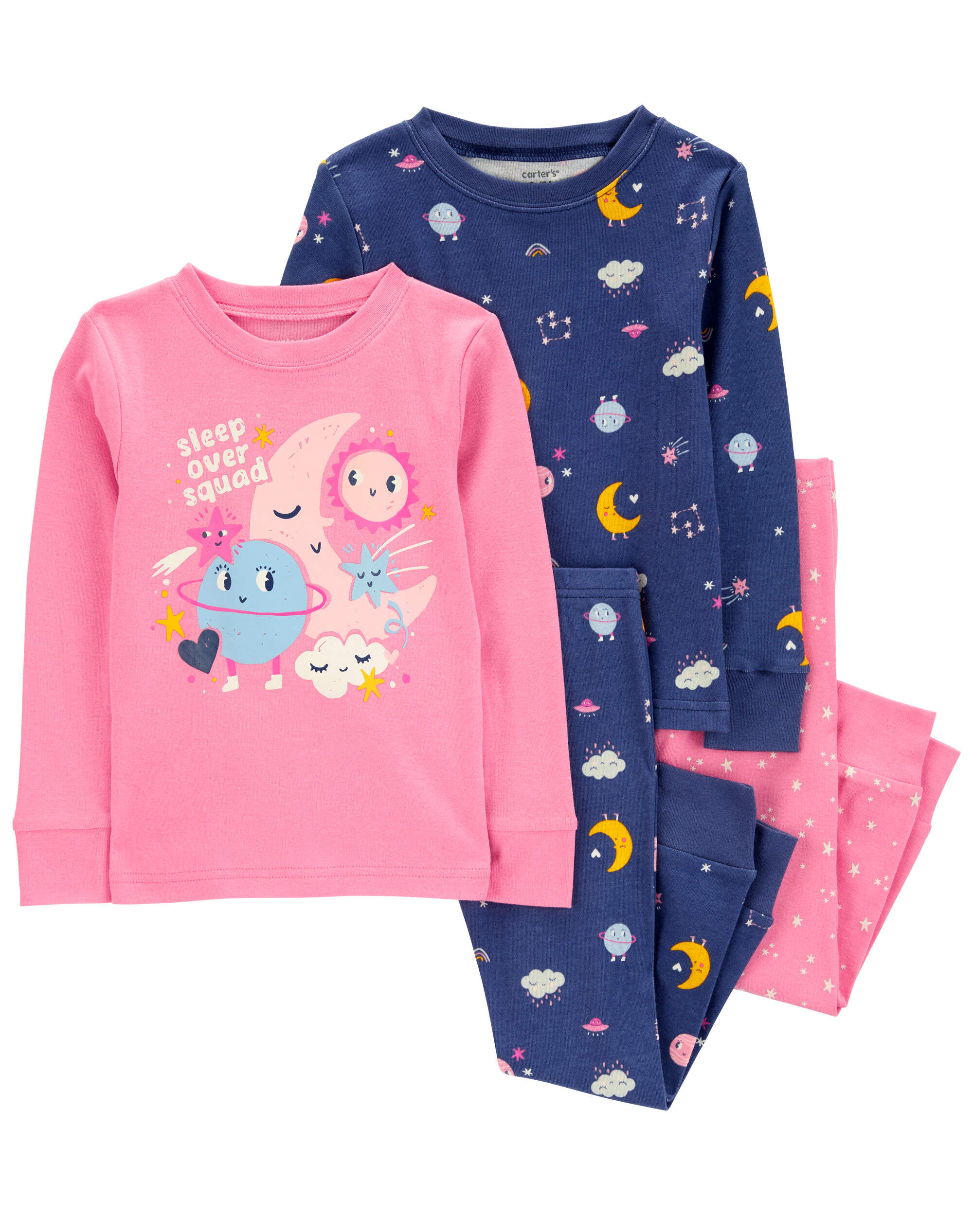 Toddler 4-Piece Space Print 100% Snug Fit Cotton Pajamas