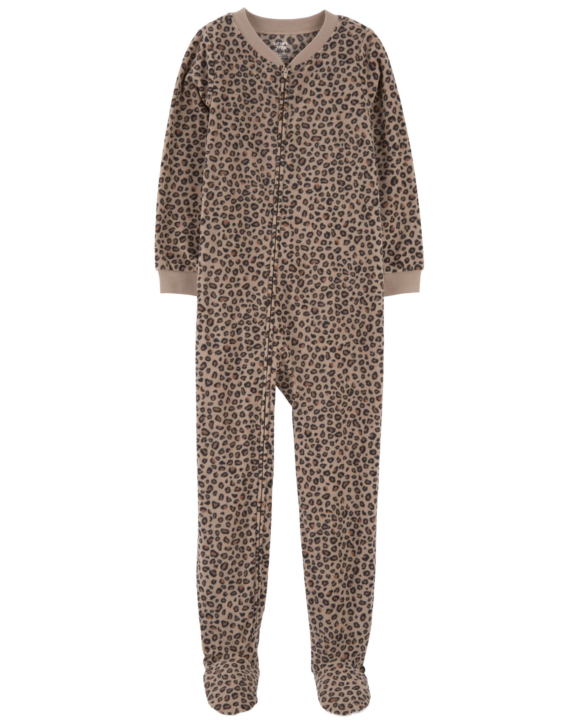 Kid 1-Piece Leopard Fleece Footie Pajamas