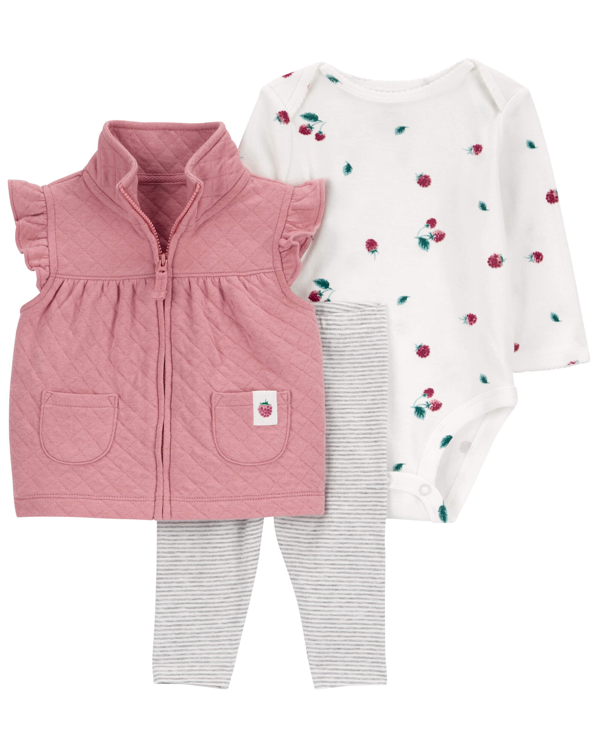 Baby 3-Piece Quilted Little Vest Set