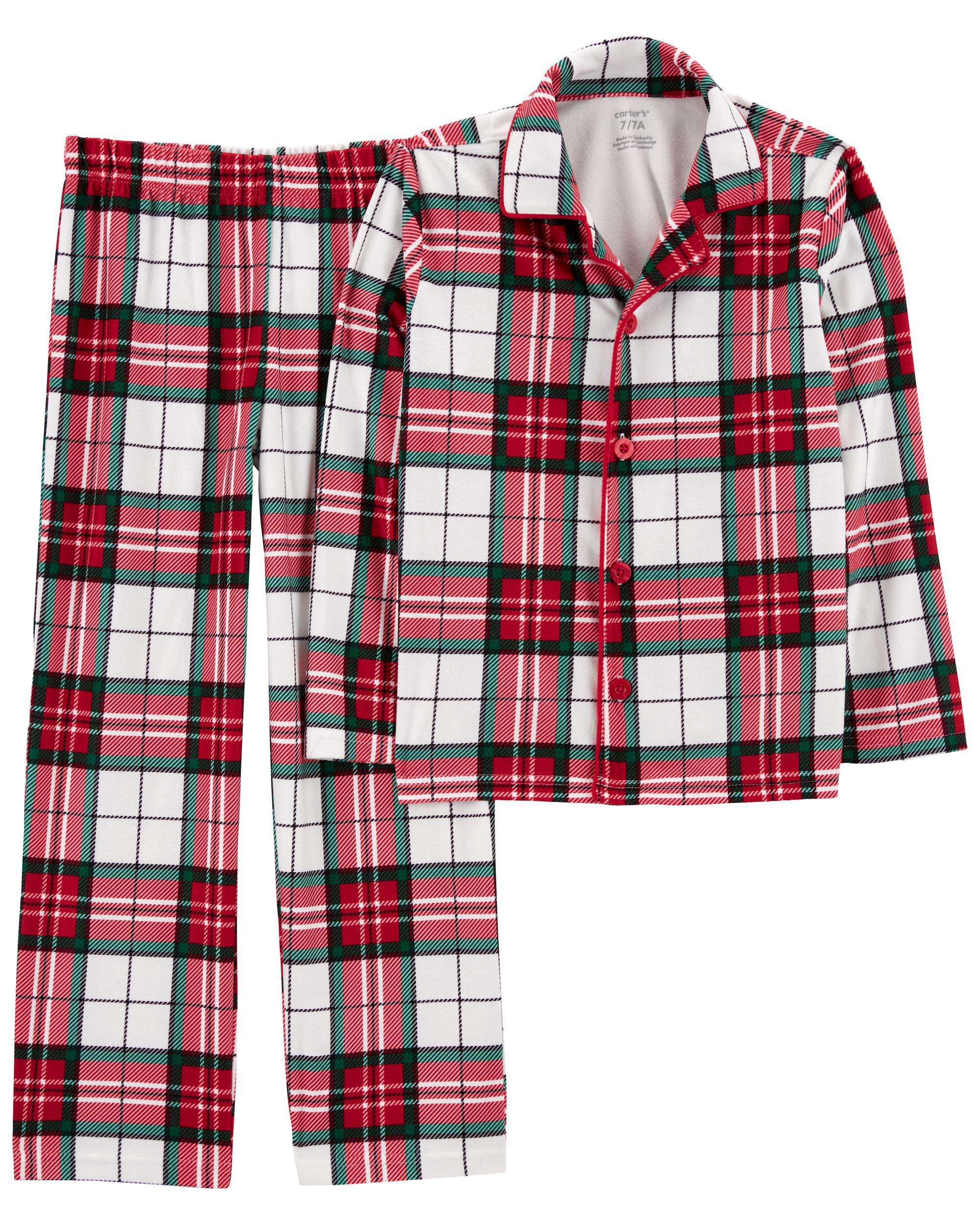 Kid 2-Piece Plaid Fleece Coat Style Pajamas