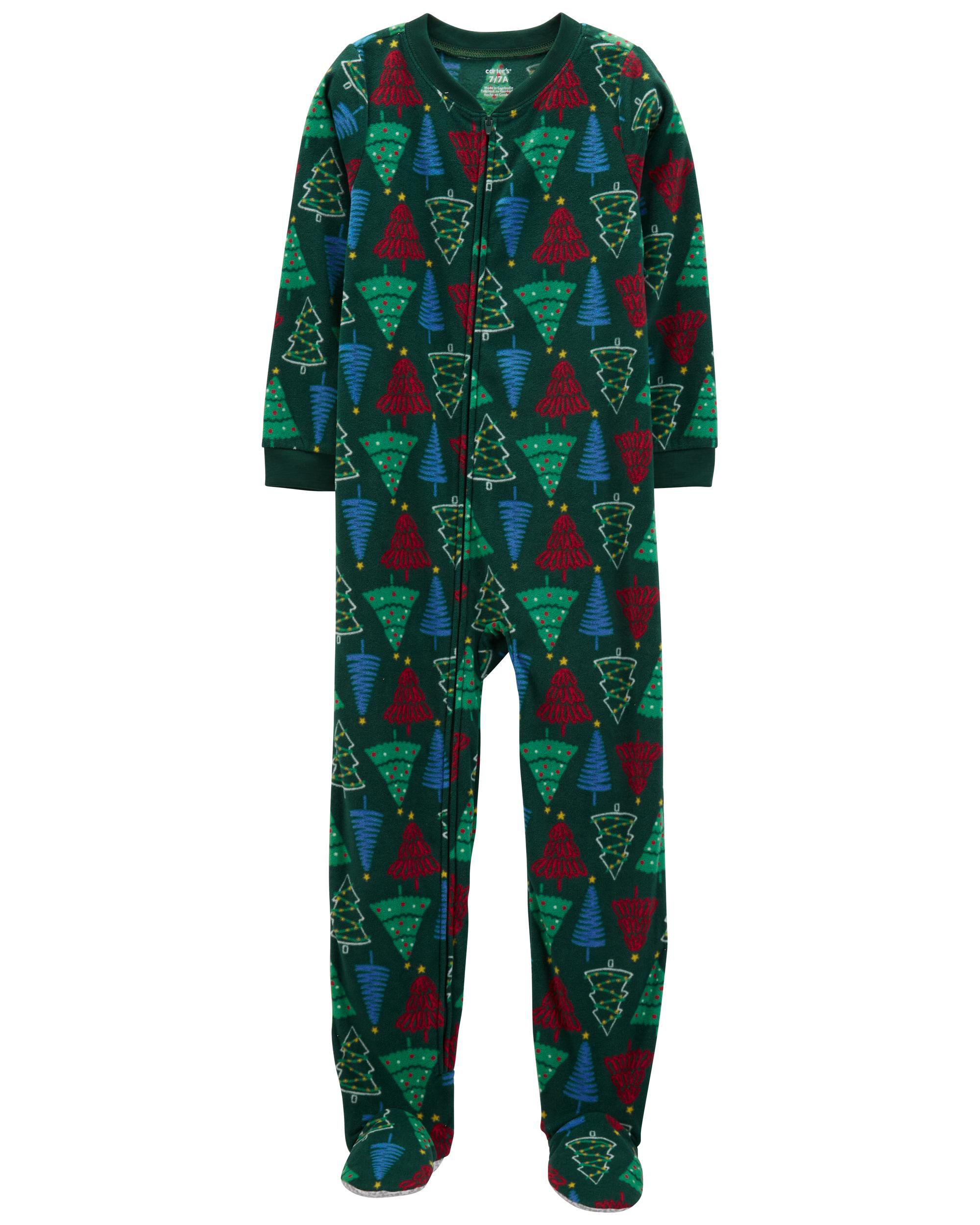 Kid 1-Piece  Christmas Tree Fleece Footie Pajamas