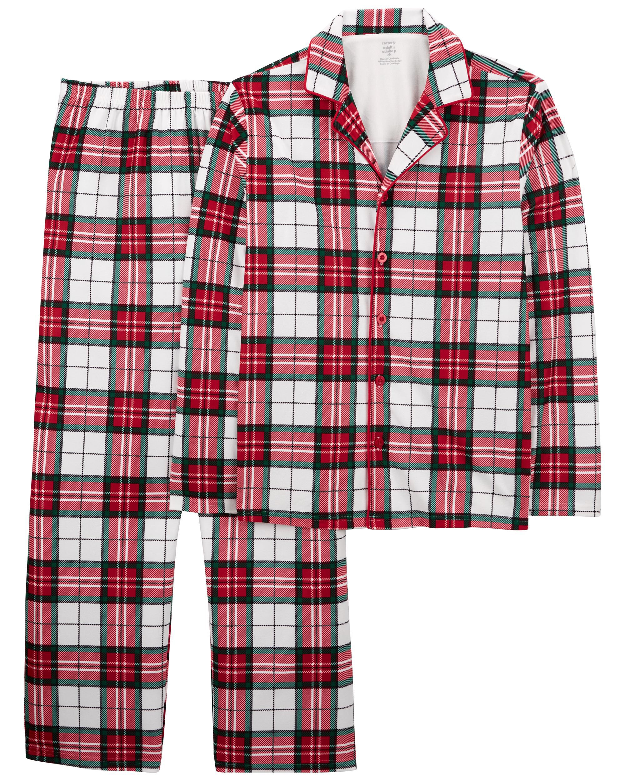 Adult 2-Piece Plaid Fleece Coat Style Pajamas