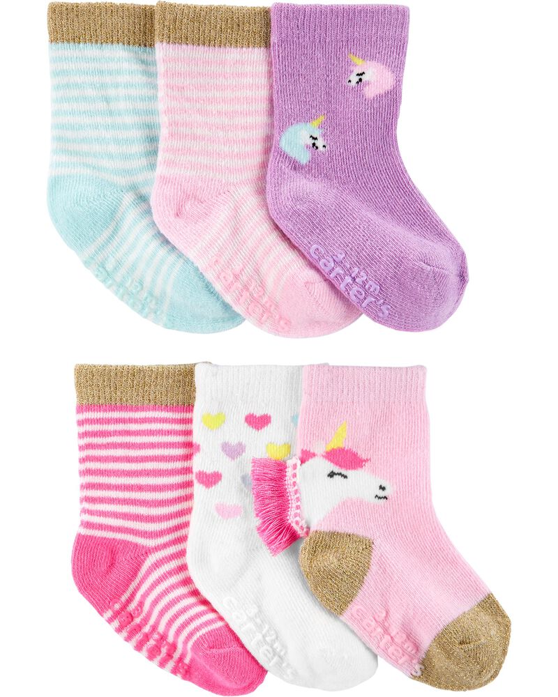 Pink/Purple/Blue Toddler 6-Pack Unicorn Crew Socks | carters.com