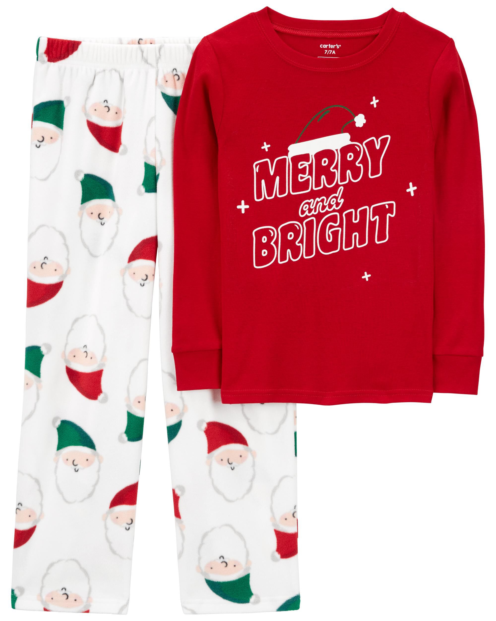 Kid 2-Piece Santa Fleece & Cotton Pajamas