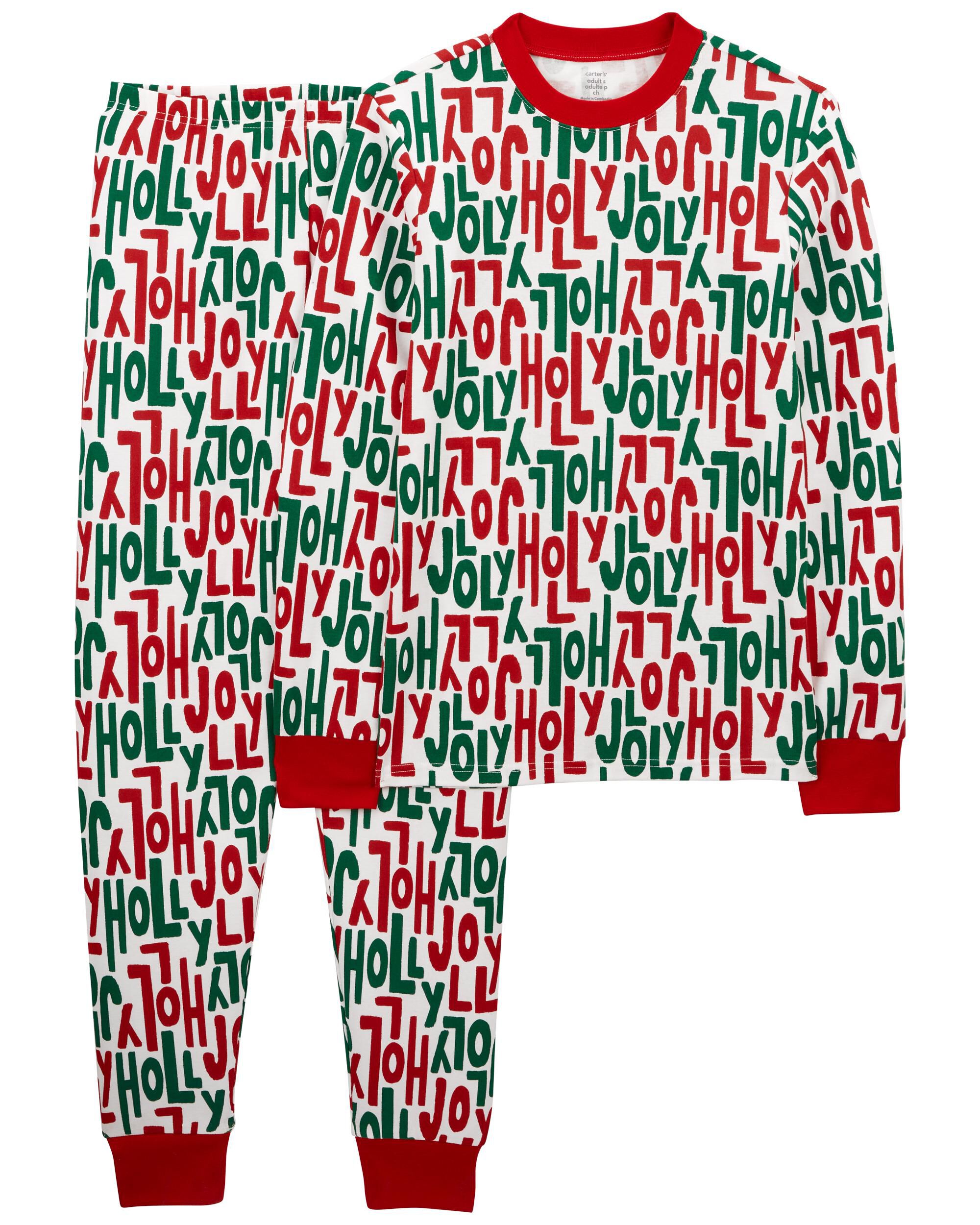 Adult 2-Piece Holly Jolly Christmas 100%  Cotton Pajamas