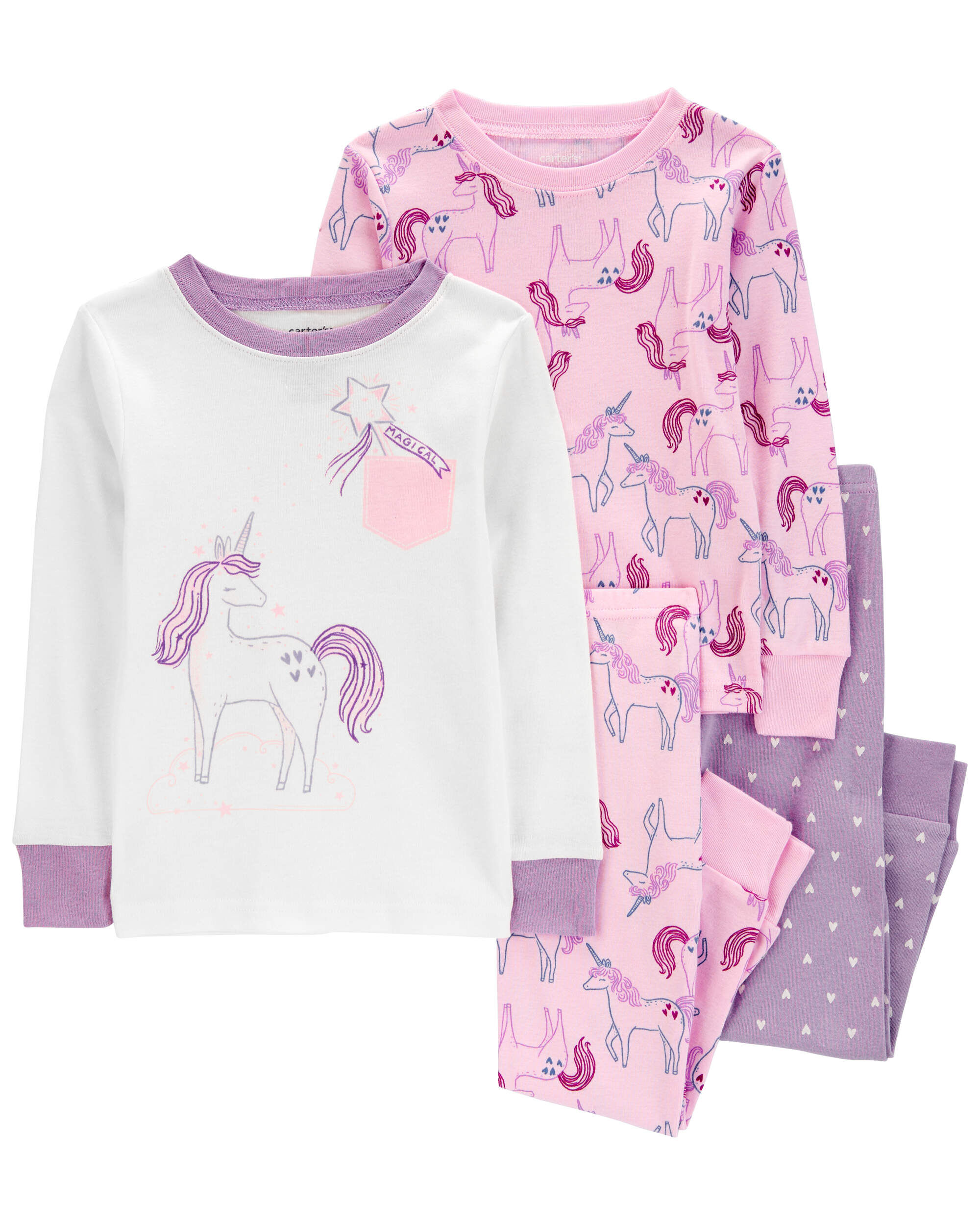 Toddler 4-Piece Unicorn 100% Snug Fit Cotton Pajamas