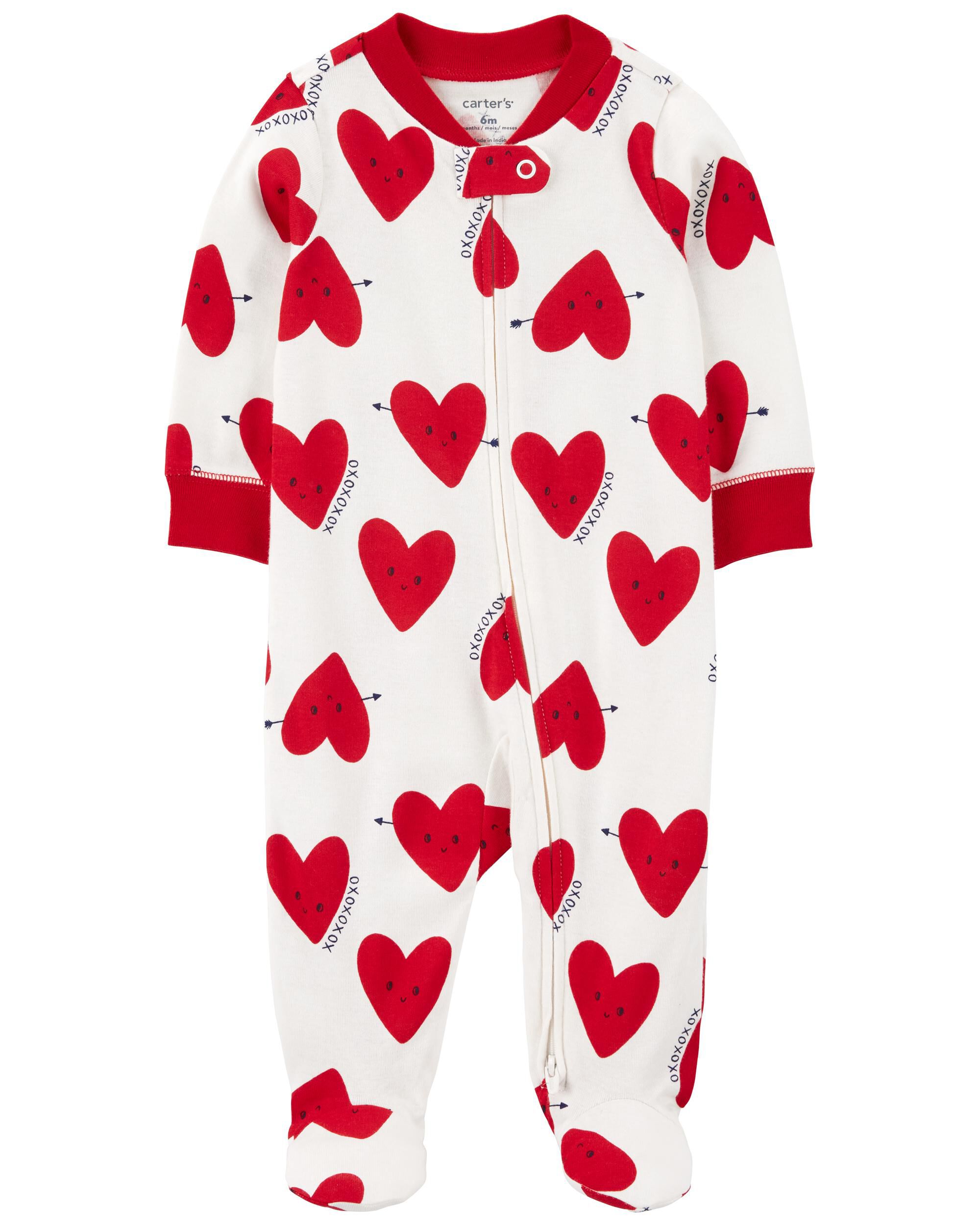 Baby Valentine's Day Heart 2-Way Zip Cotton Sleep & Play