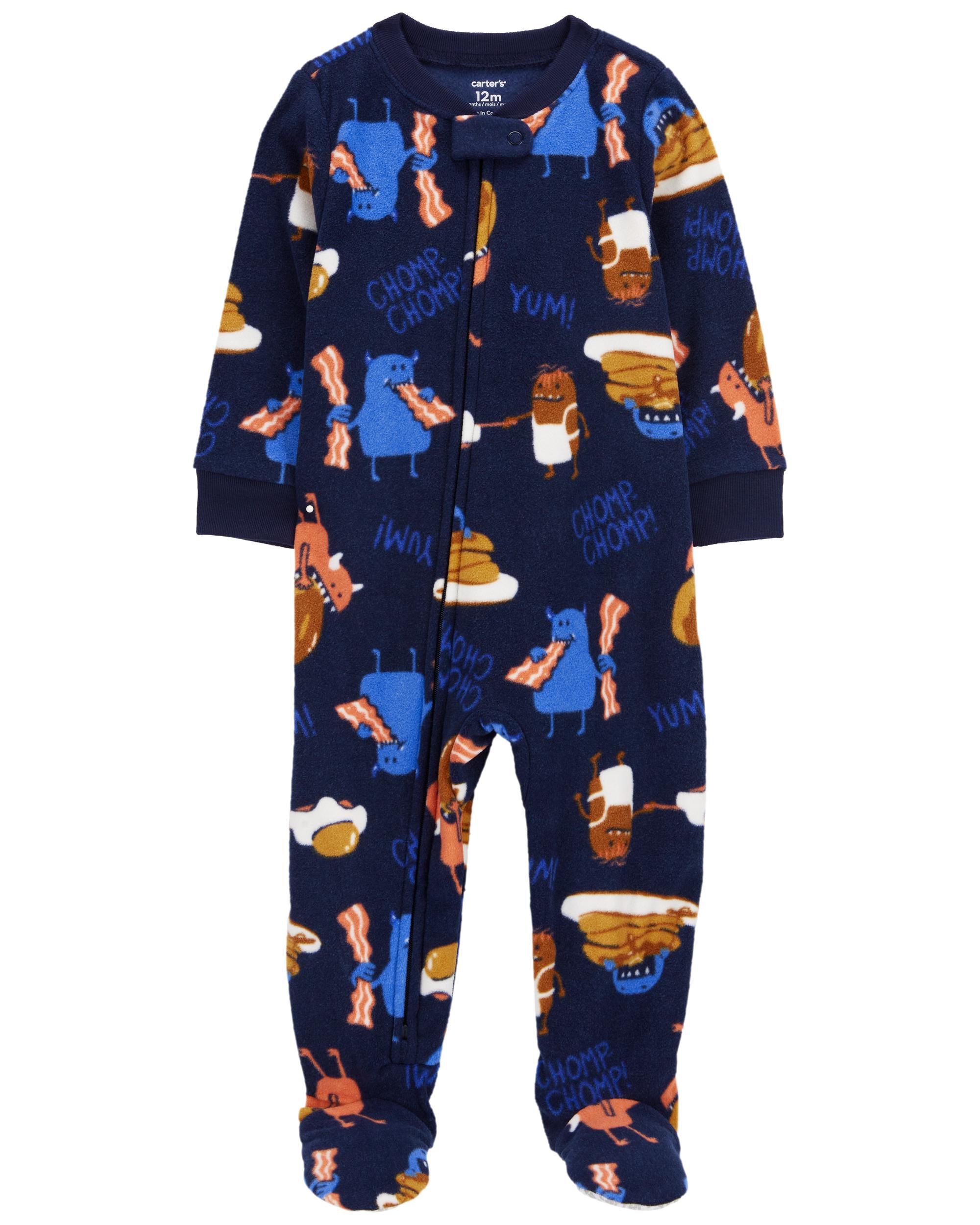 Toddler 1-Piece Monster Breakfast Fleece Footie Pajamas