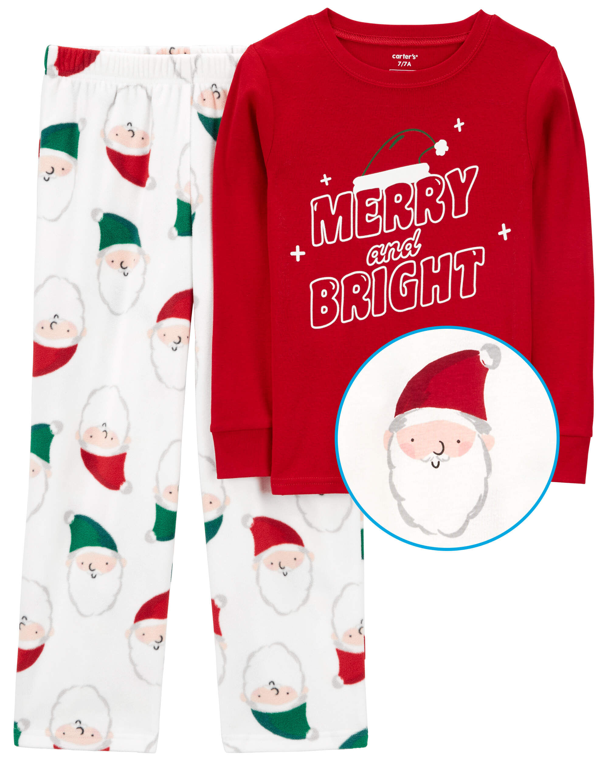 Kid 2-Piece Santa Fleece & Cotton Pajamas