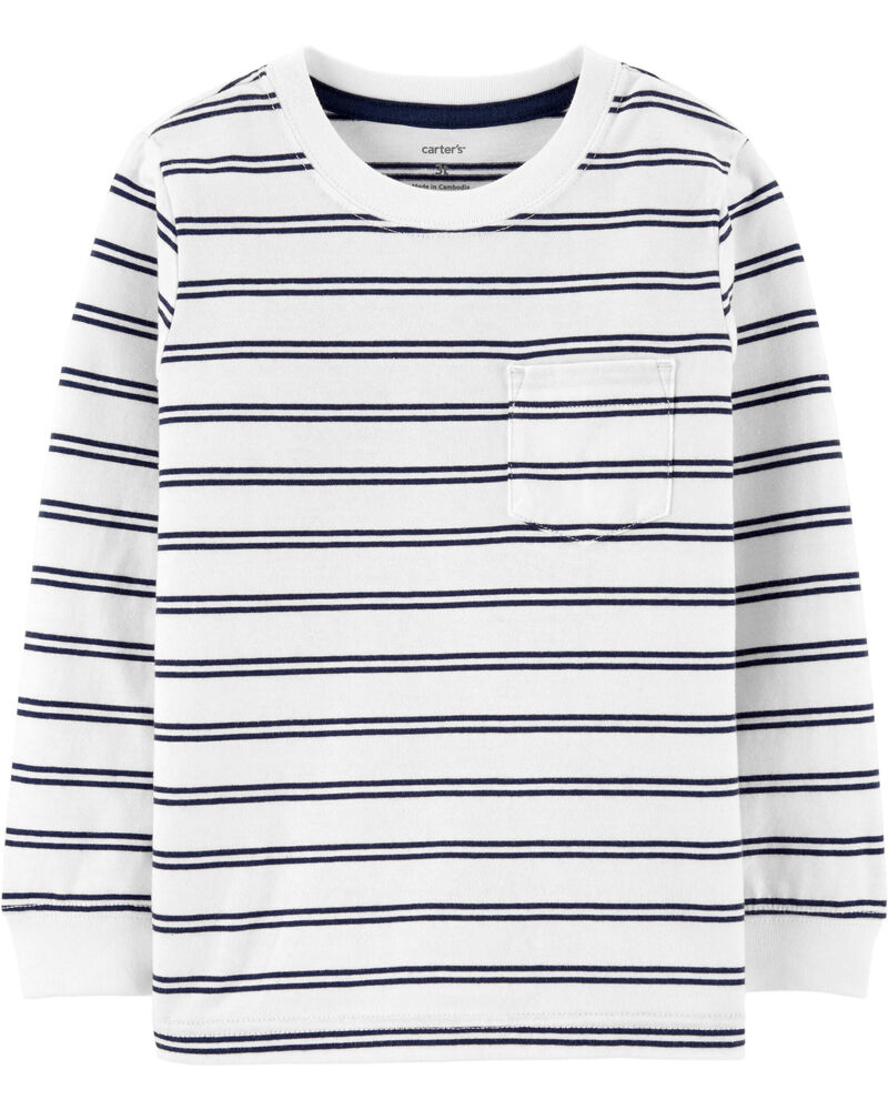 White/Grey Striped Pocket Jersey Tee | carters.com