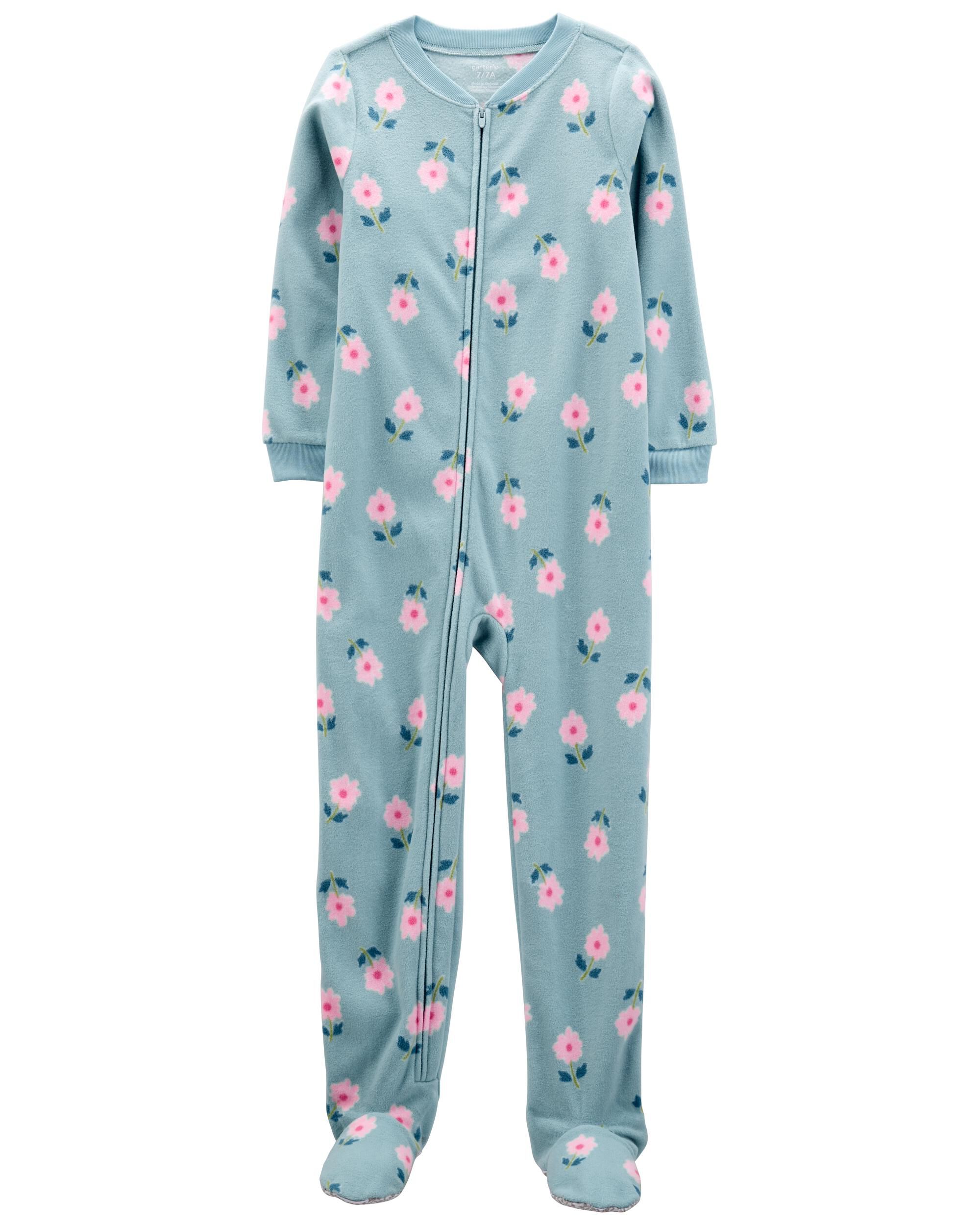 Kid 1-Piece Floral Fleece Footie Pajamas