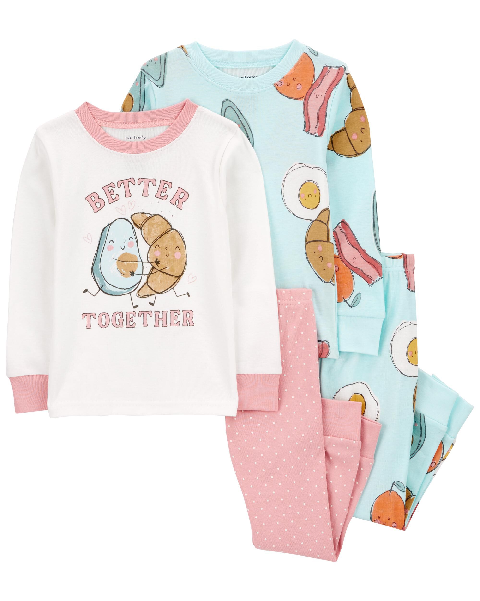 Toddler 4-Piece Breakfast Print 100% Snug Fit Cotton Pajamas