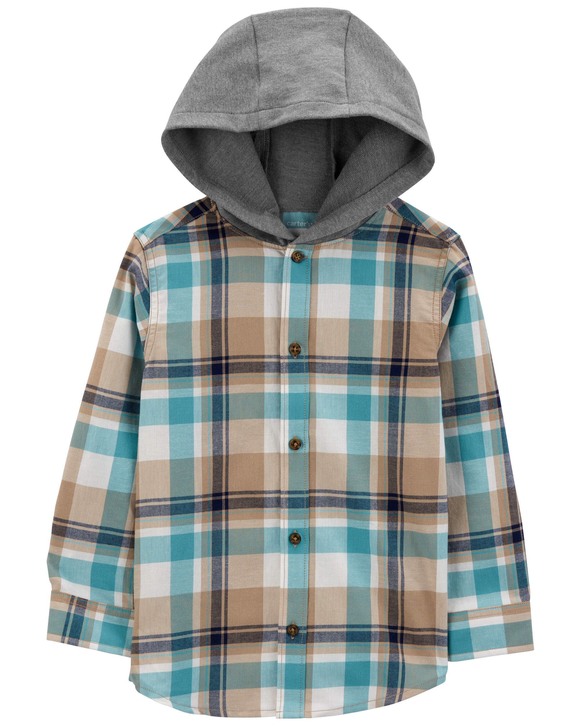 Kid Plaid Hooded Button-Front Shirt