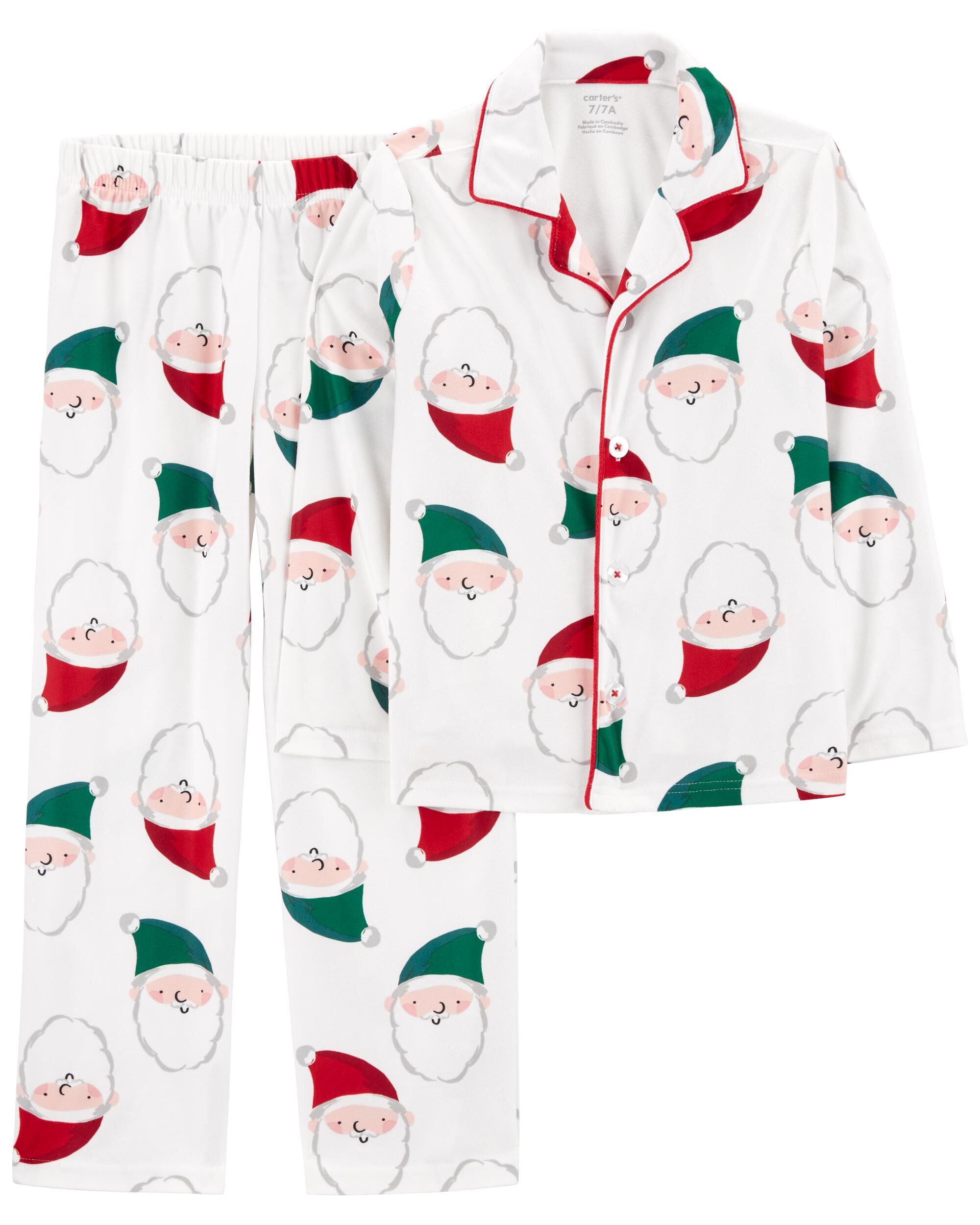 Kid 2-Piece Santa Fleece Coat Style Pajamas