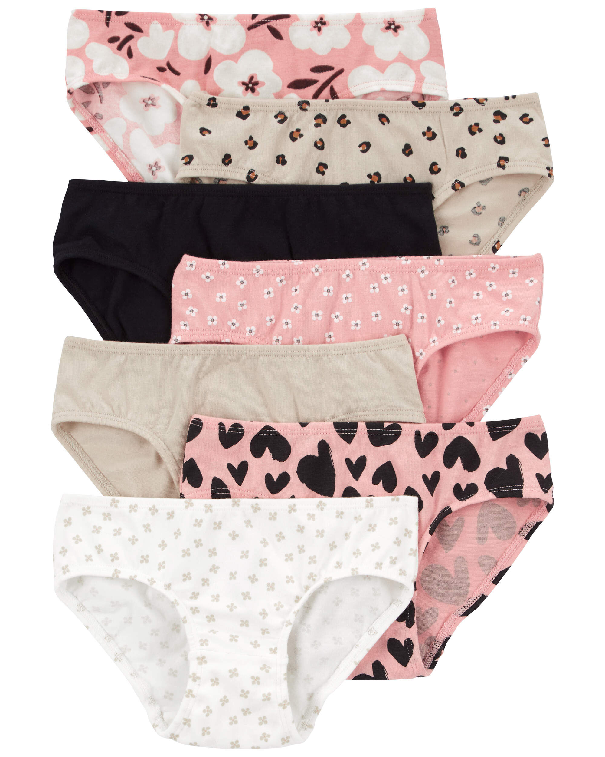 Toddler 7-Pack Heart Floral Hipster Stretch Cotton Undies