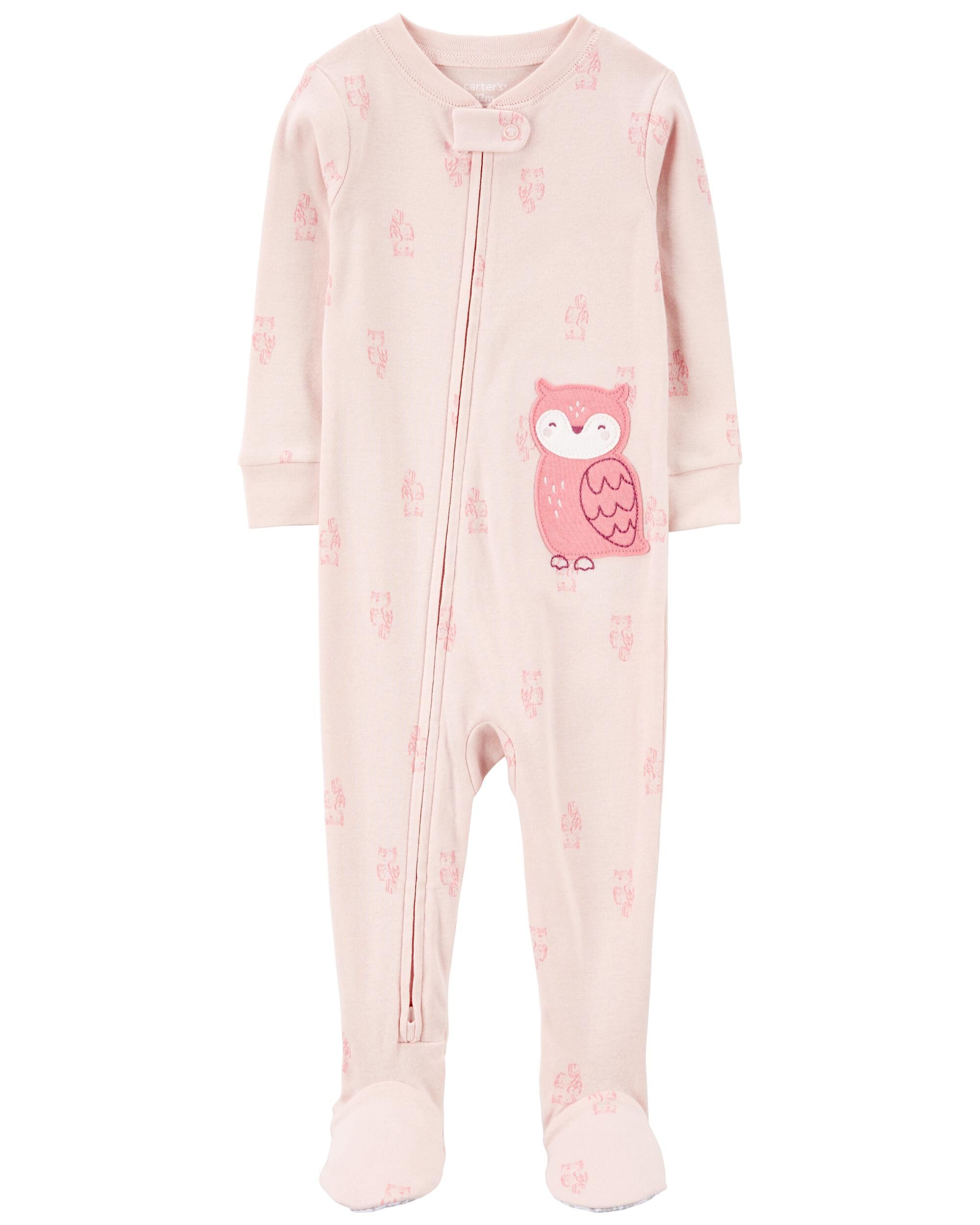 Toddler 1-Piece Owl Print 100% Snug Fit Cotton Footie Pajamas