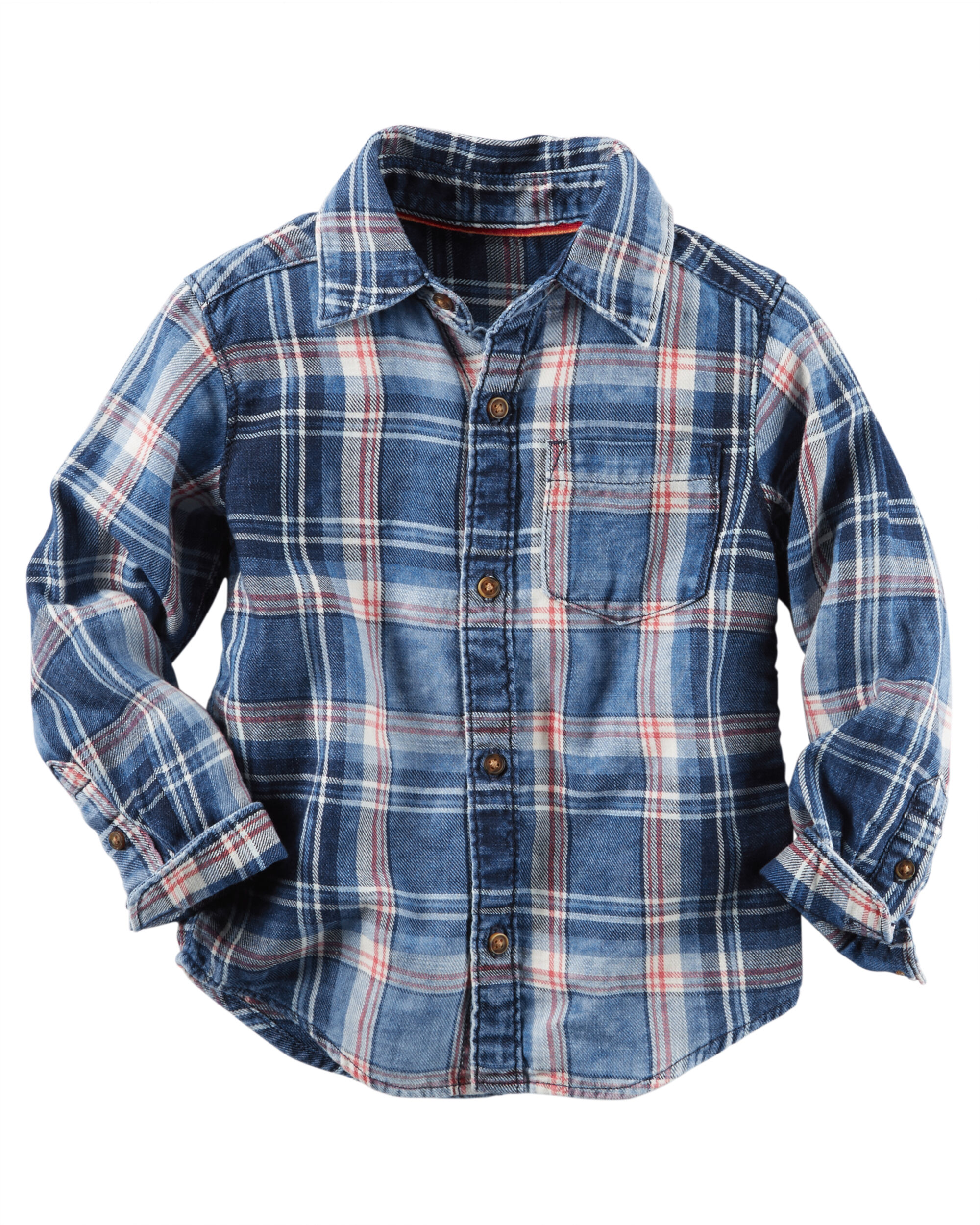 Chambray Acid-Washed Plaid Button-Front Shirt | Carters.com
