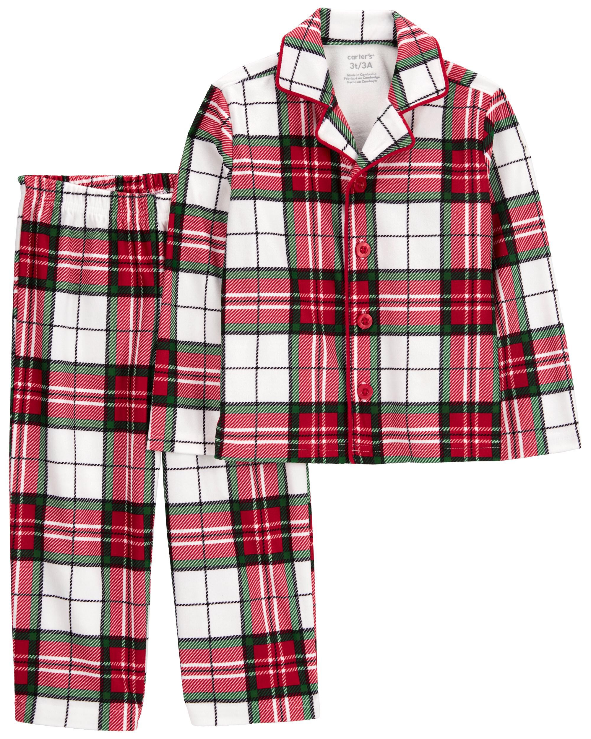 Toddler 2-Piece Plaid Fleece Coat Style Pajamas