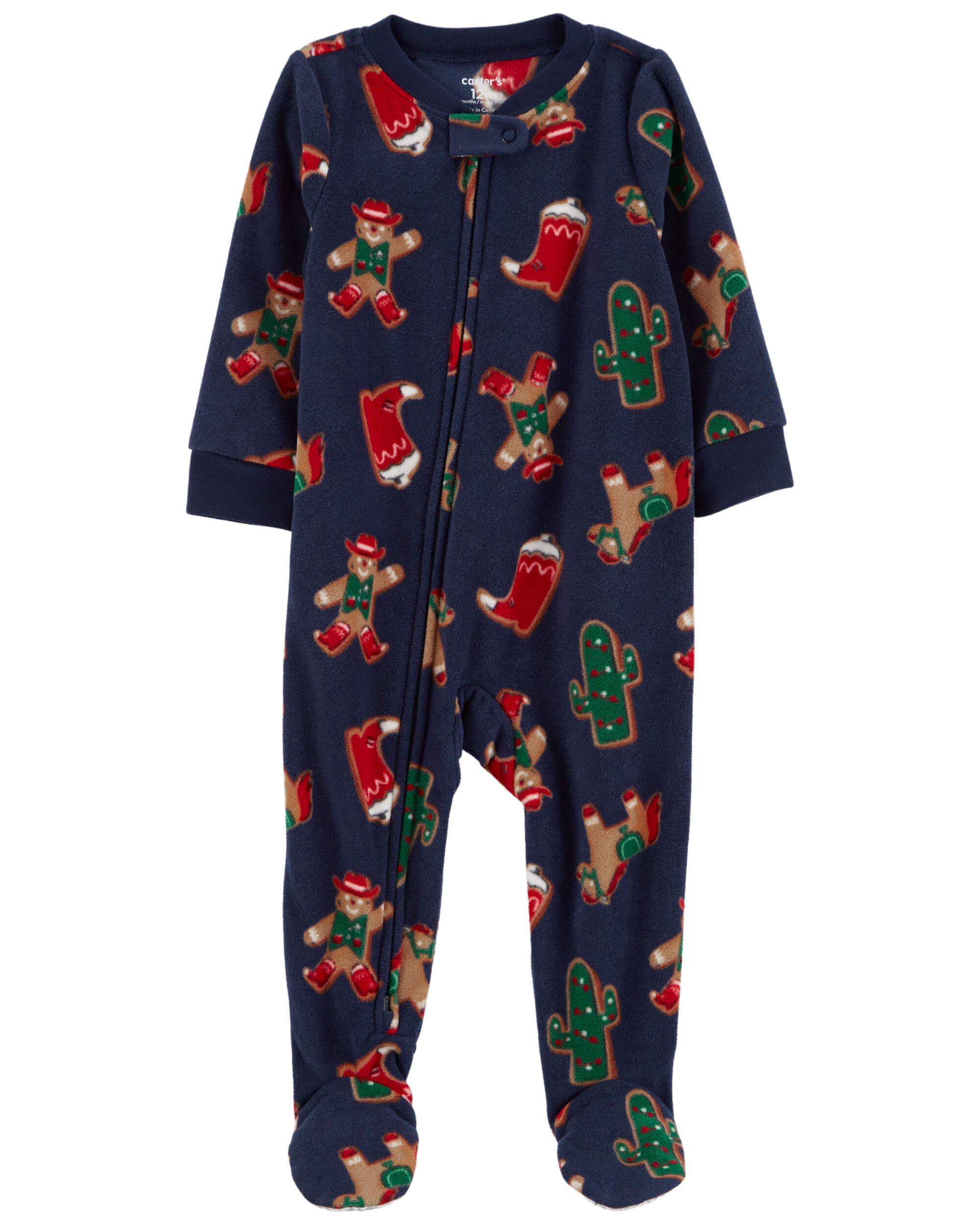 Toddler 1-Piece Gingerbread Fleece Footie Pajamas