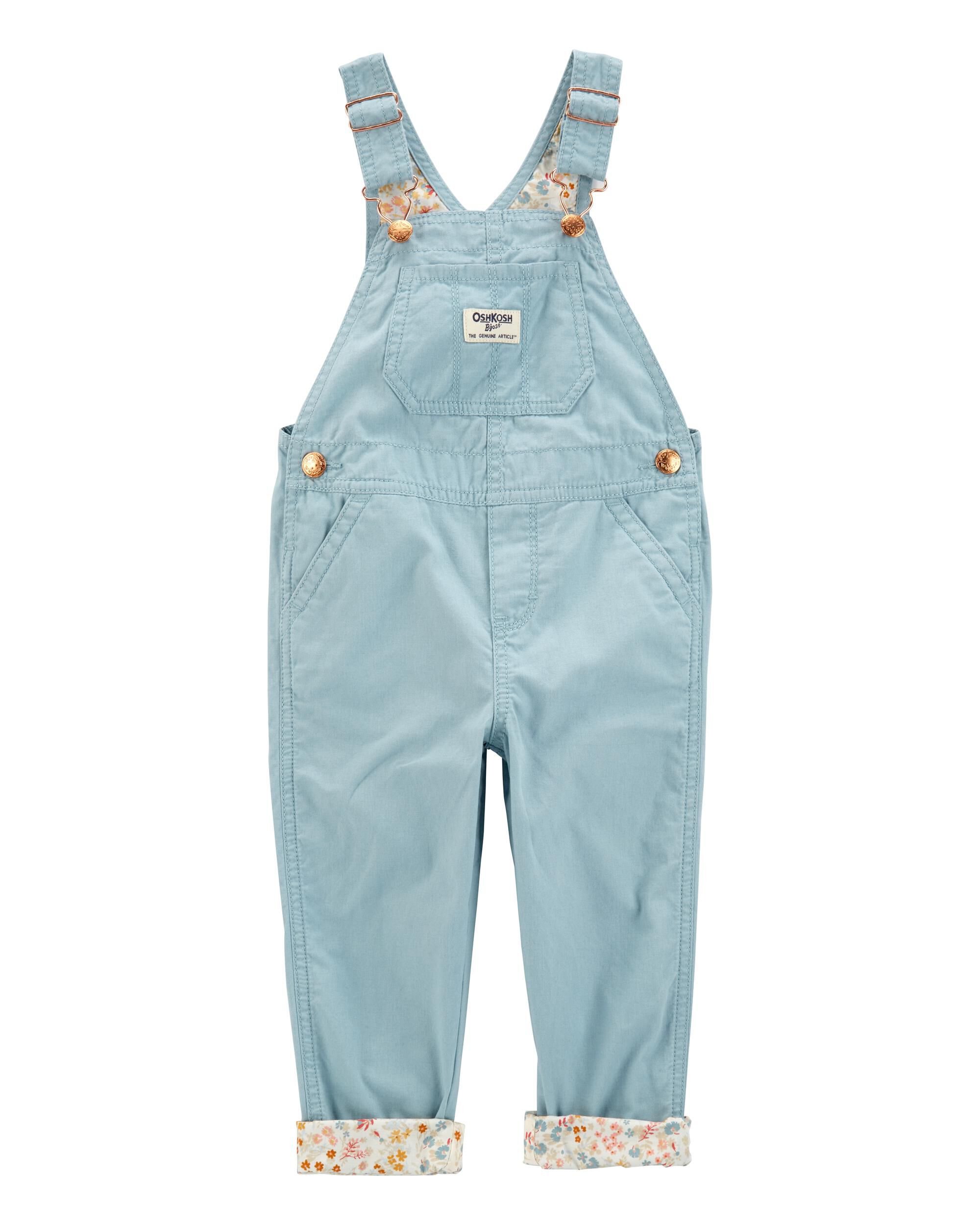 Toddler Floral Canvas Overalls - Blue