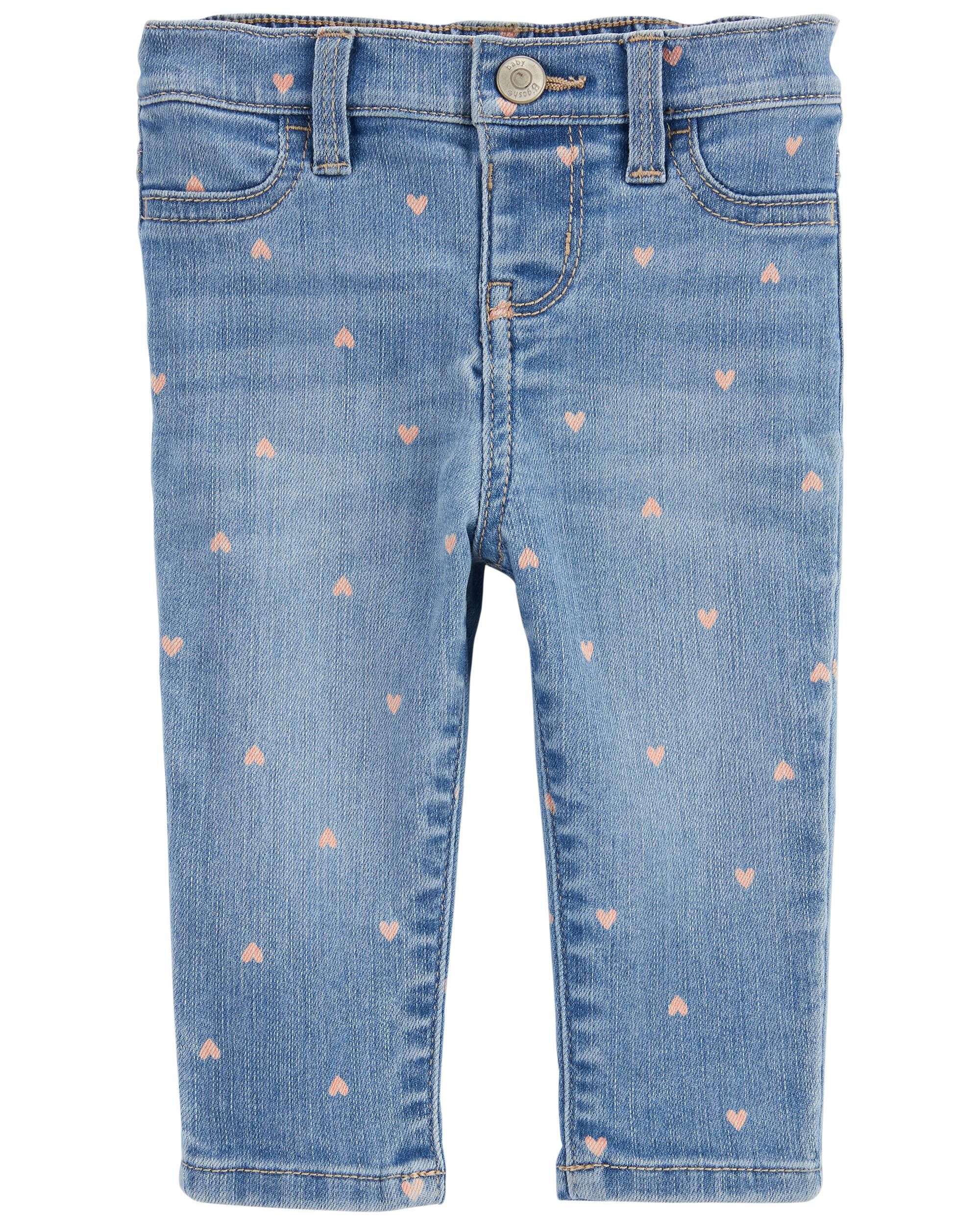 Baby Heart Print Pull-On Denim Pants