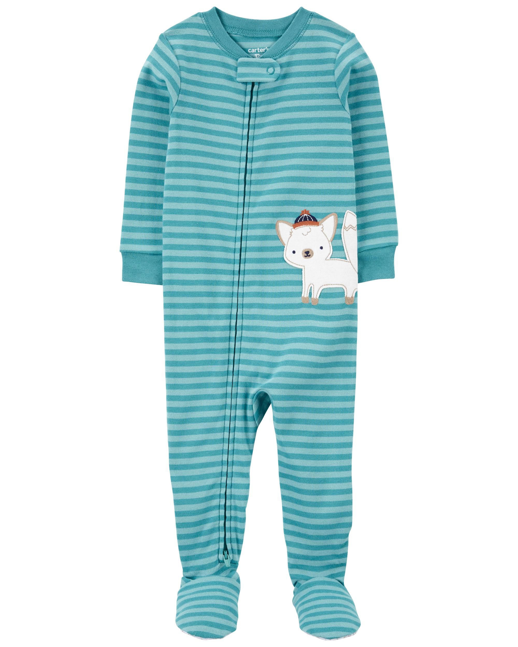 Toddler 1-Piece Fox Striped 100% Snug Fit Cotton Footie Pajamas