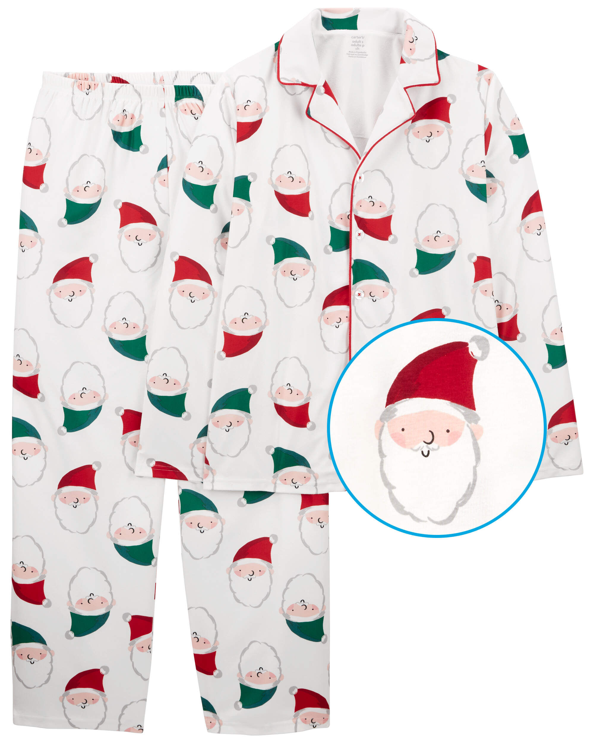 Adult 2-Piece Santa Fleece Coat Style Pajamas