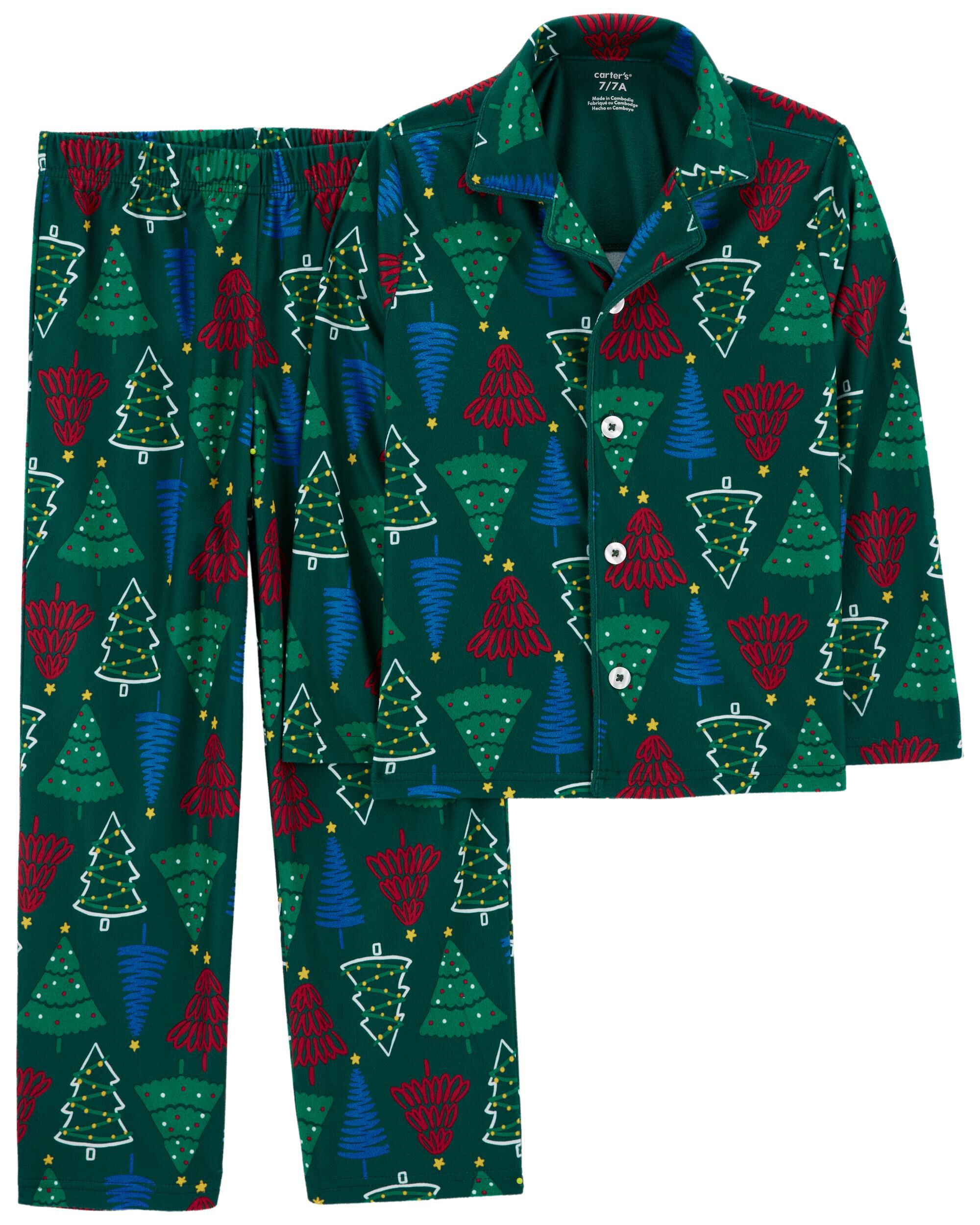 Kid 2-Piece Christmas Tree Fleece Coat Style Pajamas