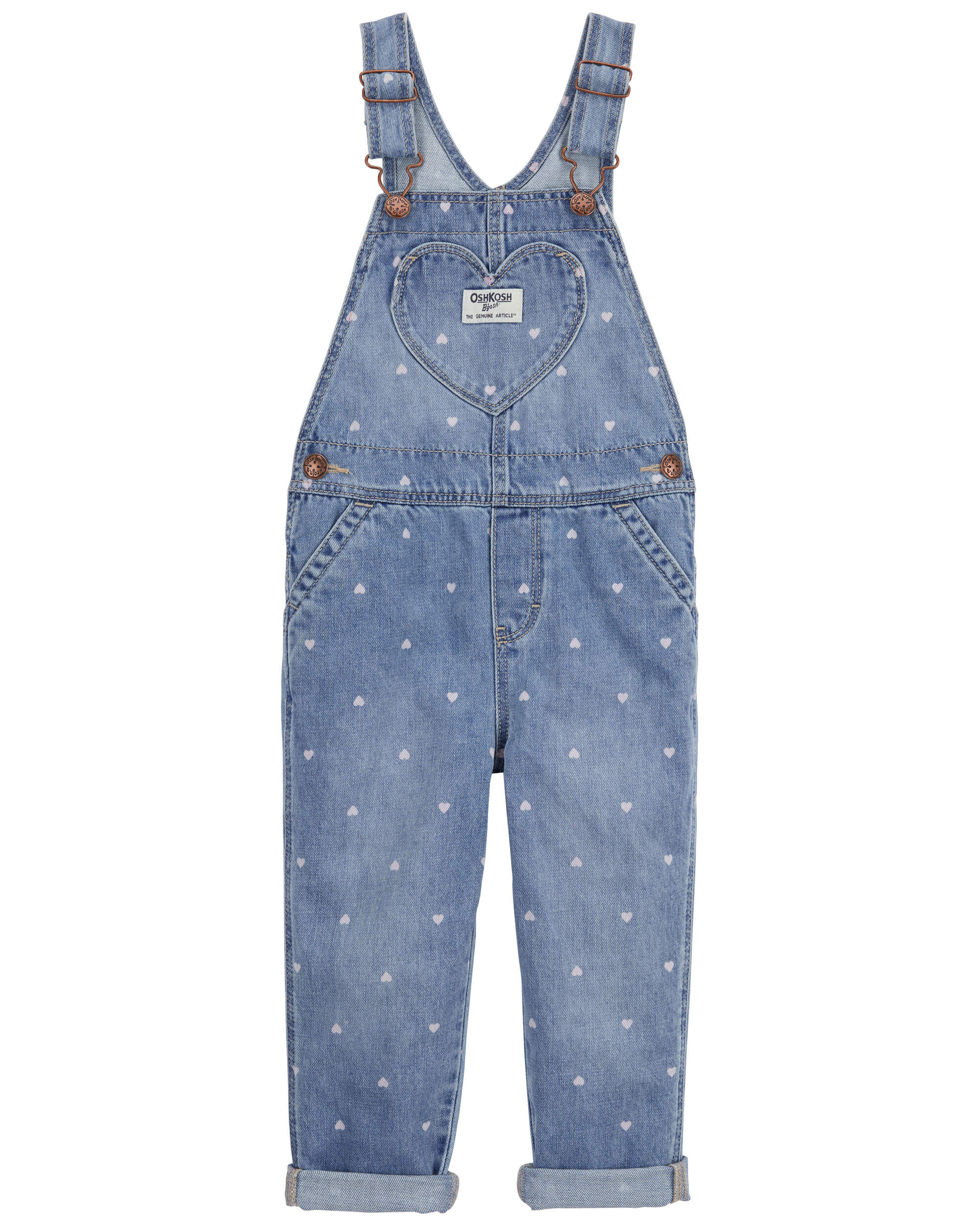 Toddler Heart Print Denim Overalls