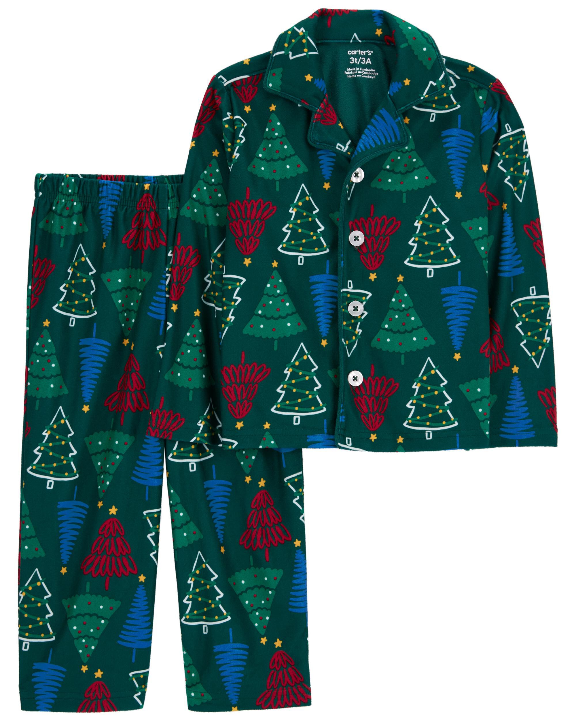 Toddler 2-Piece Christmas Tree Fleece Coat Style Pajamas