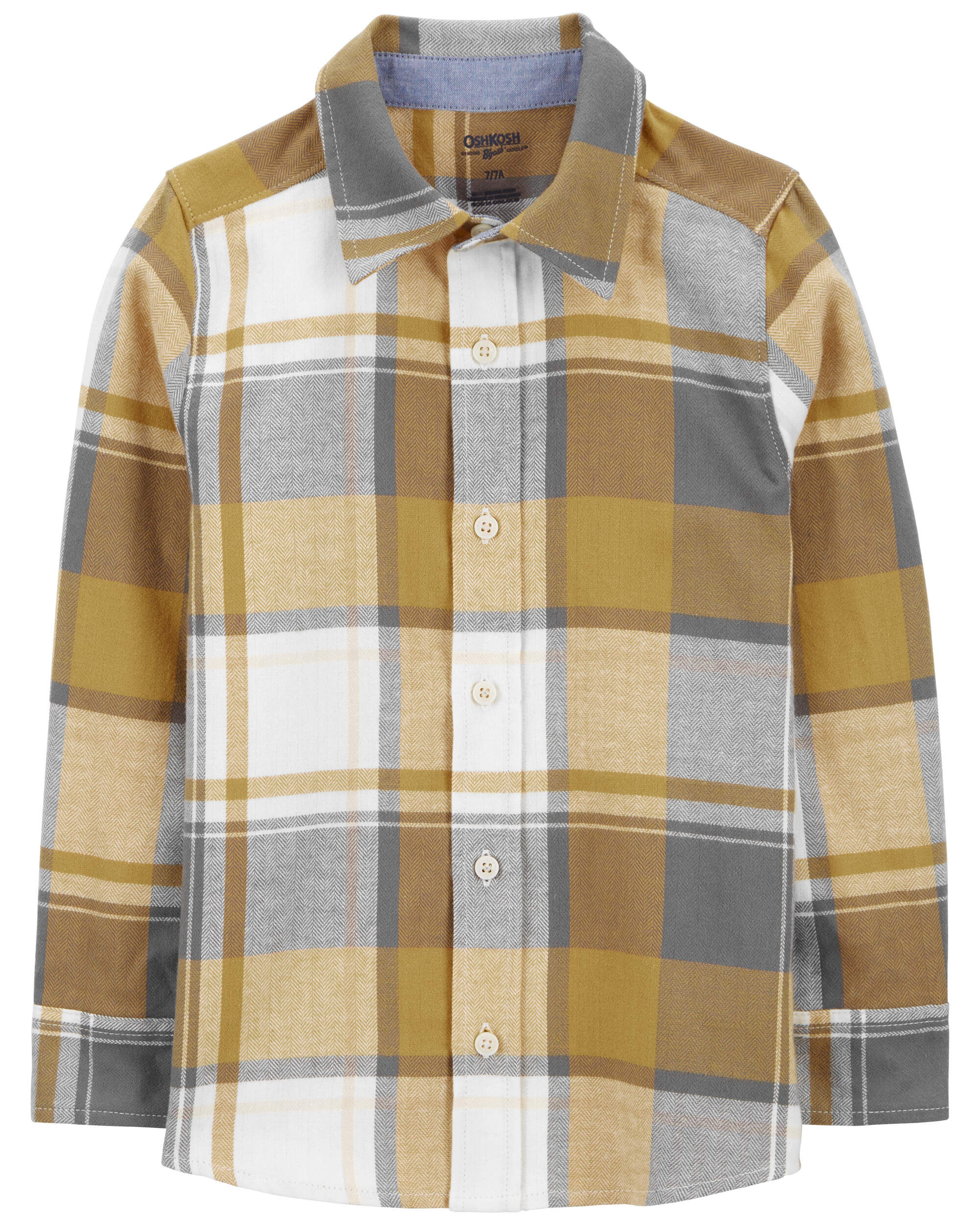 Kid Plaid Cotton Long-Sleeve Button-Down Shirt