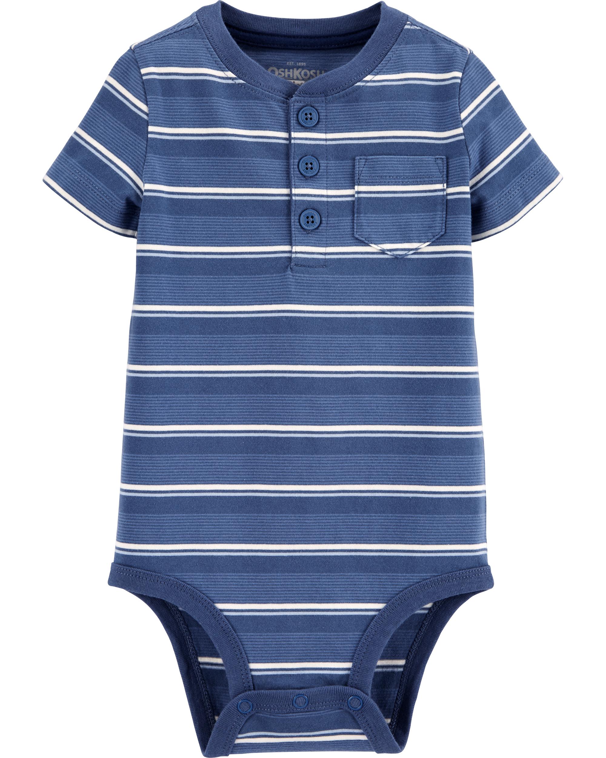 Blue Baby Striped Henley Bodysuit | carters.com