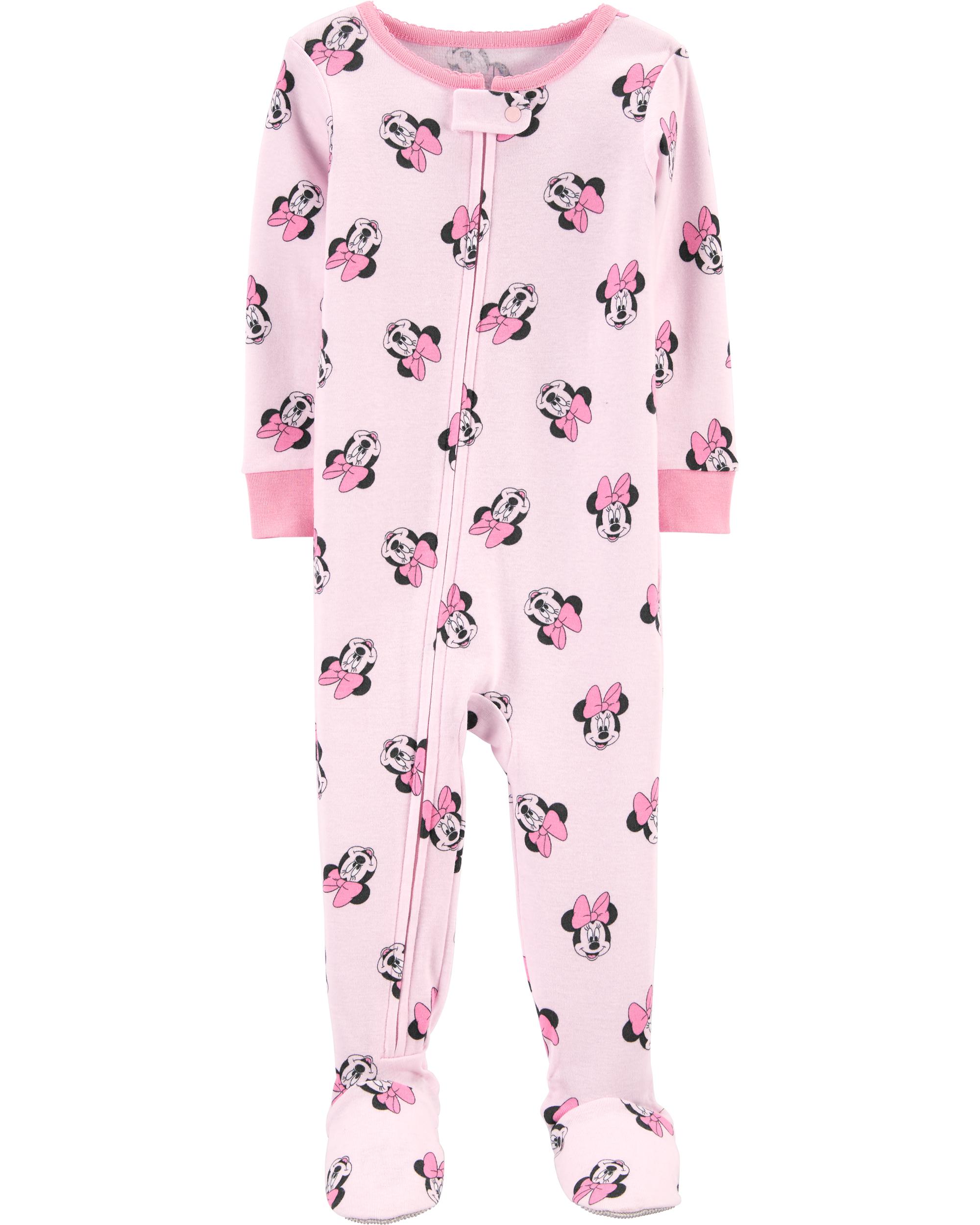 Toddler Pink 1-Piece Minnie Mouse 100% Snug Fit Cotton Footie PJs ...